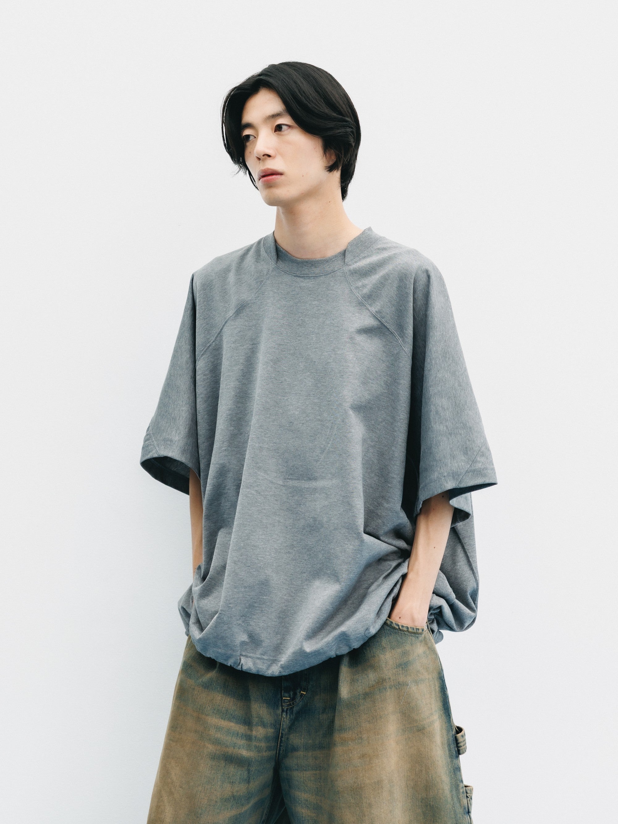 【6.6 SAT 20:00- IN STOCK】BLANK GAME S/S T-SHIRT WITH DRAWSTRINGS  (HEATHER GRAY)