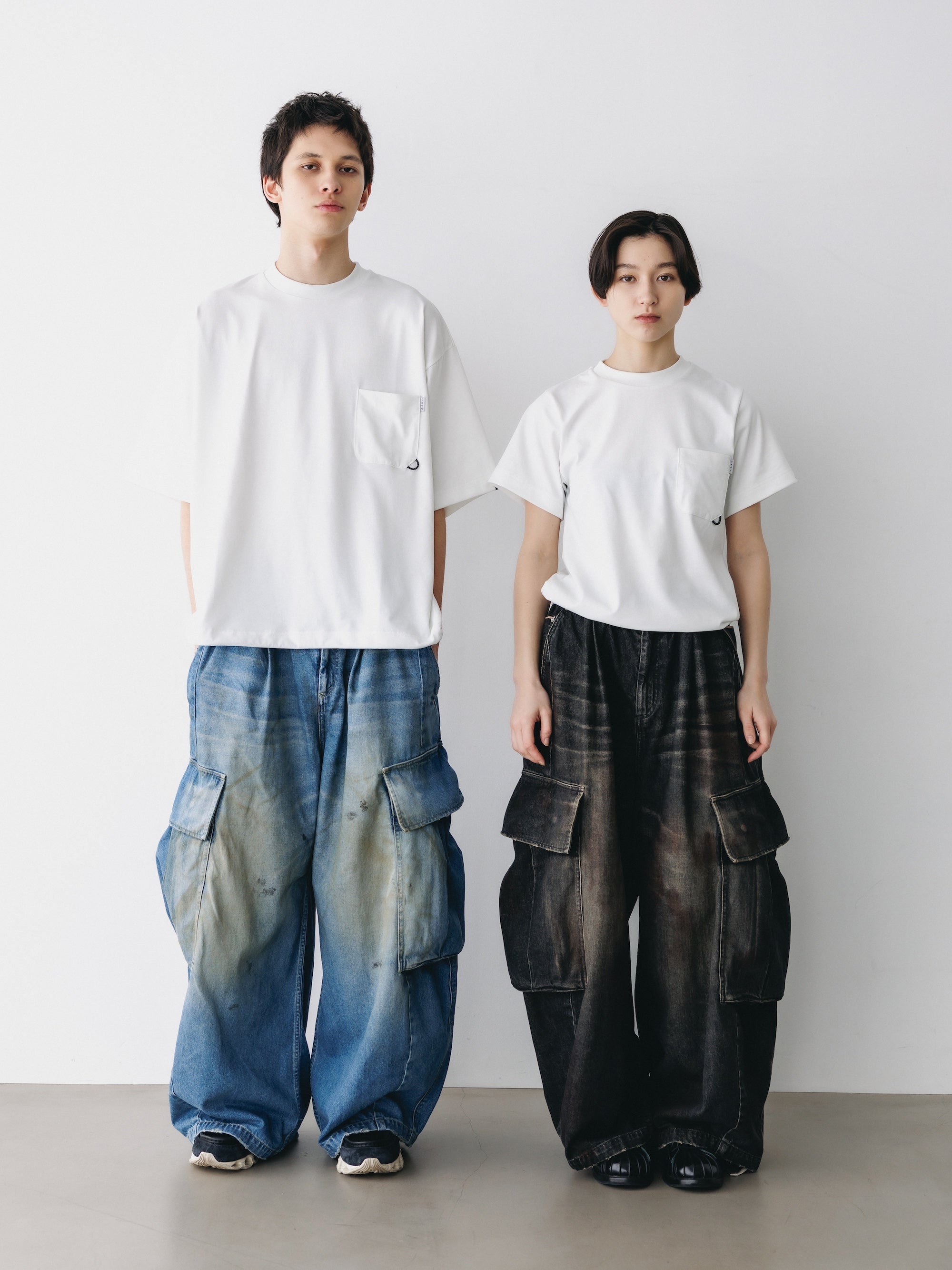 VINTAGE DYED SELVEDGE DENIM CITY MEGA POCKET BALLOON CARGO PANTS (VINTAGE BLACK)