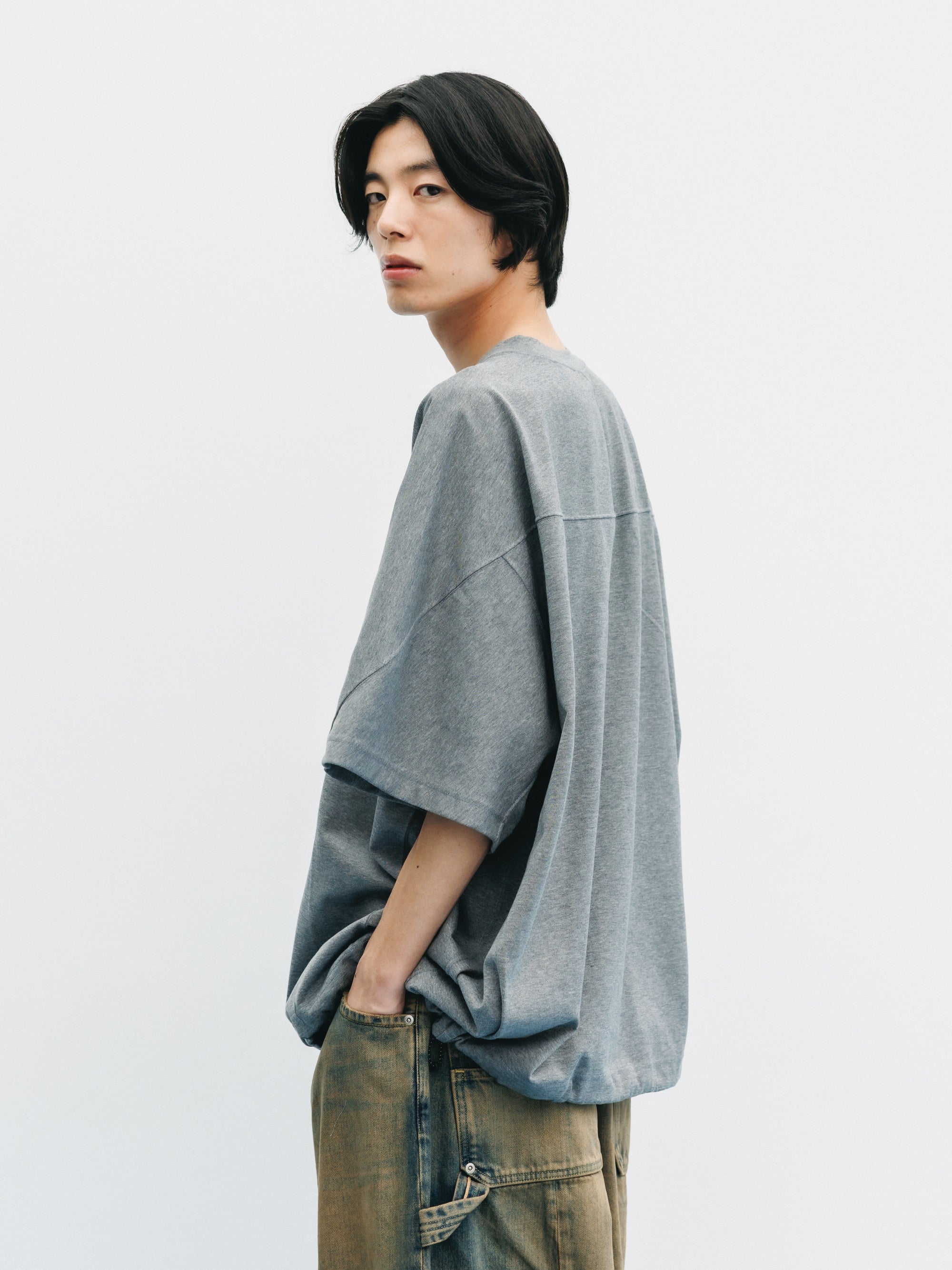 【6.6 SAT 20:00- IN STOCK】BLANK GAME S/S T-SHIRT WITH DRAWSTRINGS  (HEATHER GRAY)