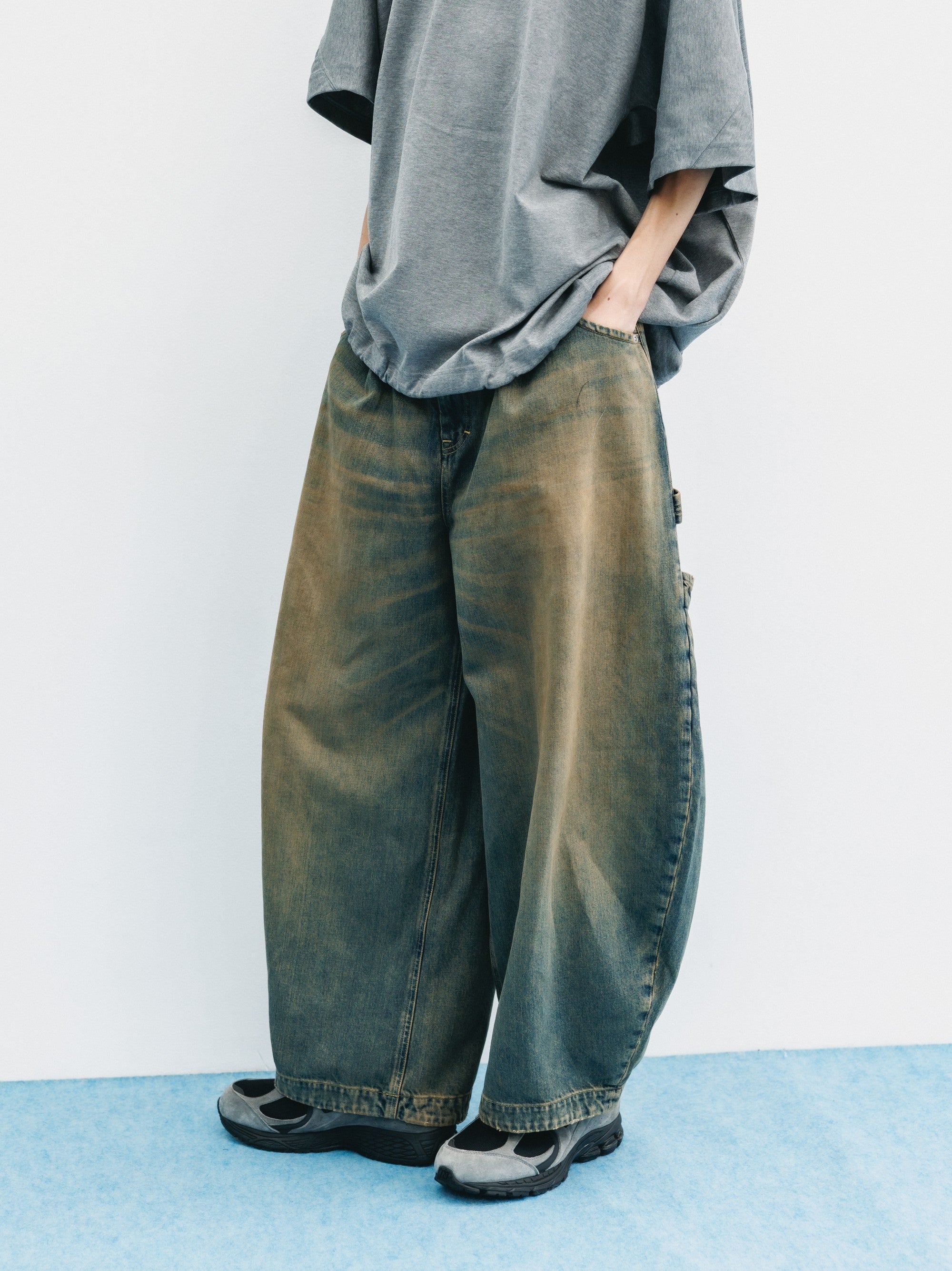 VINTAGE DYED SELVEDGE DENIM CITY MASSIVE UTILITY PANTS (VINTAGE BEIGE)