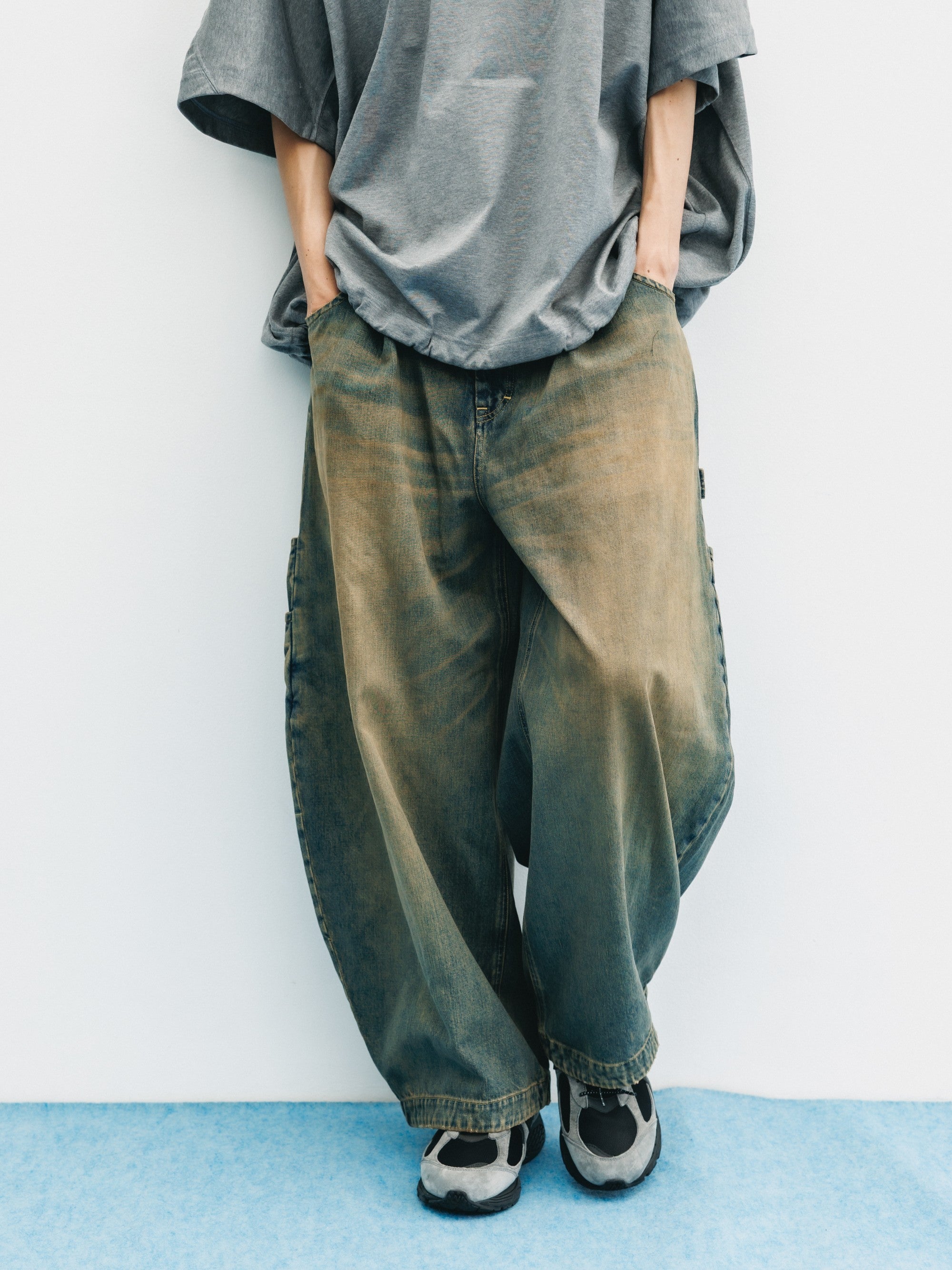 VINTAGE DYED SELVEDGE DENIM CITY MASSIVE UTILITY PANTS (VINTAGE BEIGE)