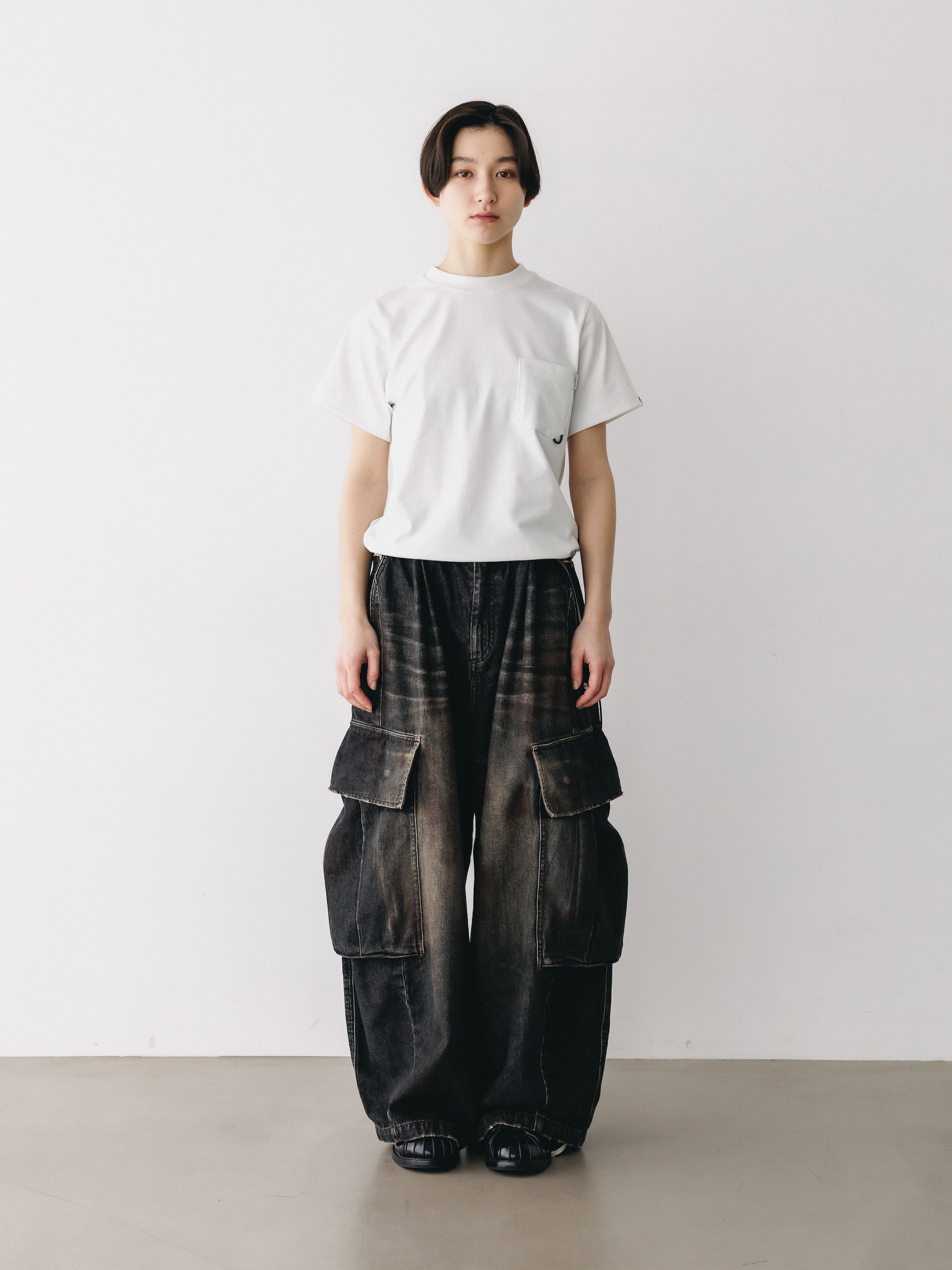 VINTAGE DYED SELVEDGE DENIM CITY MEGA POCKET BALLOON CARGO PANTS (VINTAGE BLACK)