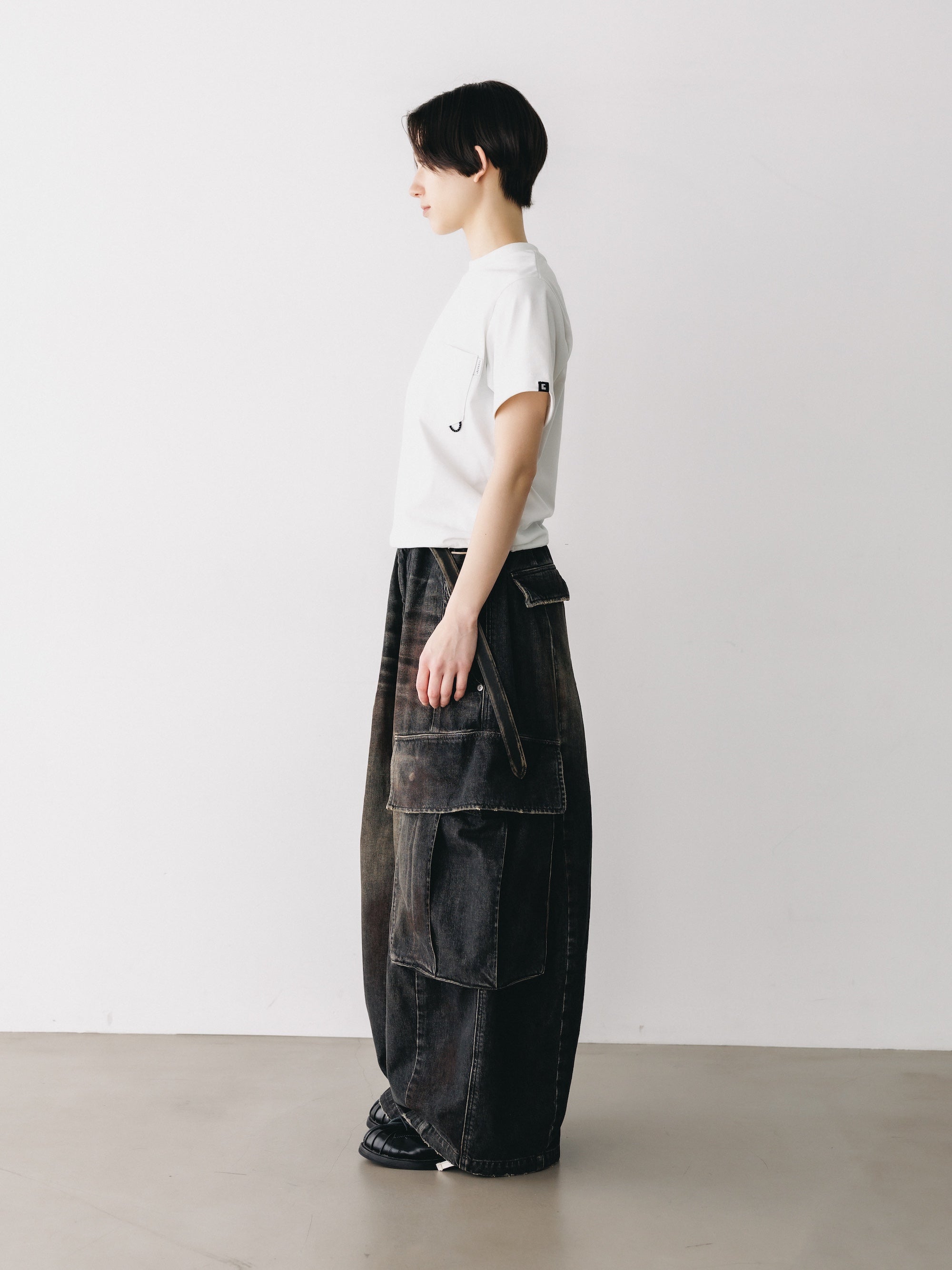 VINTAGE DYED SELVEDGE DENIM CITY MEGA POCKET BALLOON CARGO PANTS (VINTAGE BLACK)