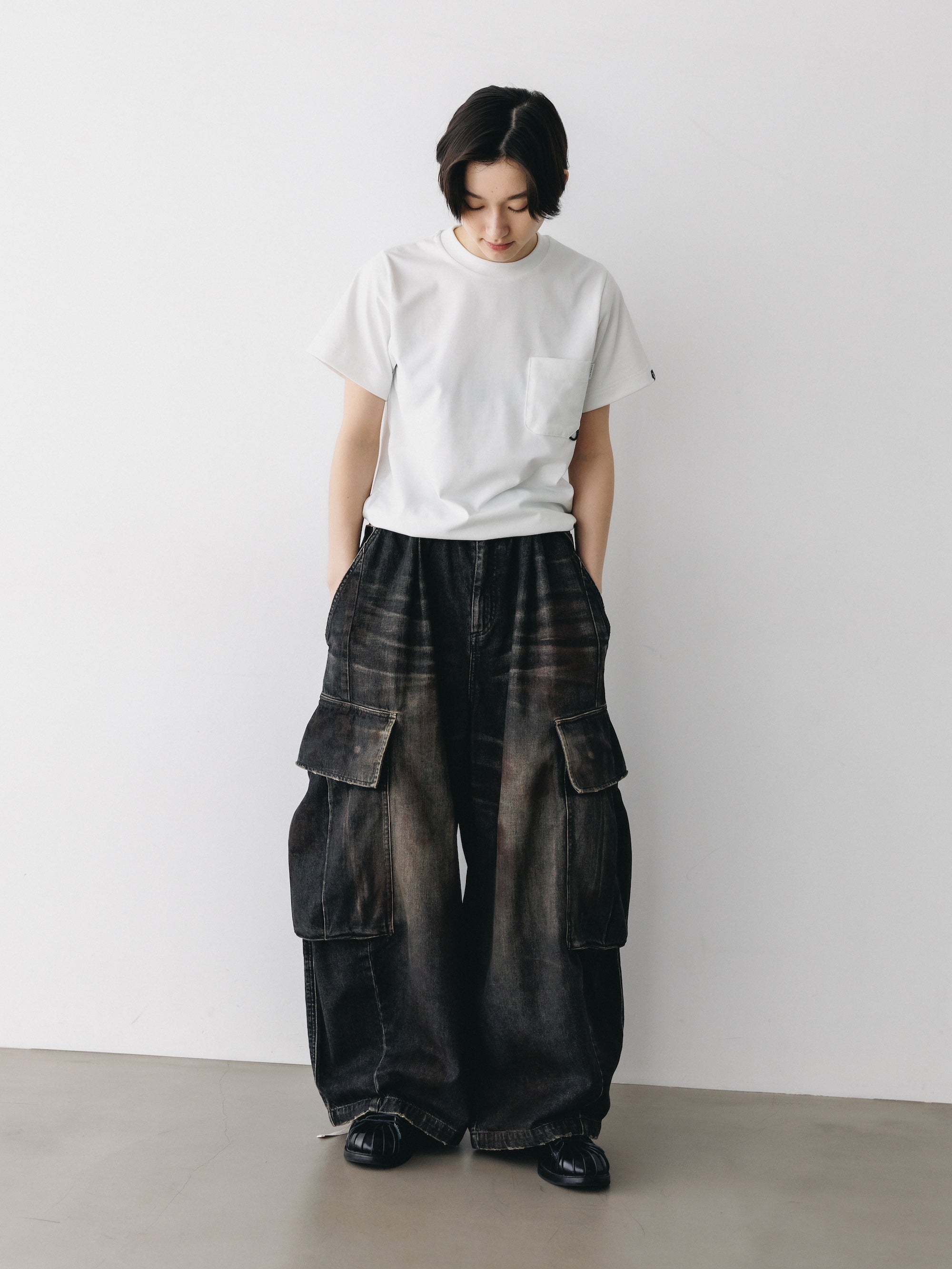 VINTAGE DYED SELVEDGE DENIM CITY MEGA POCKET BALLOON CARGO PANTS (VINTAGE BLACK)