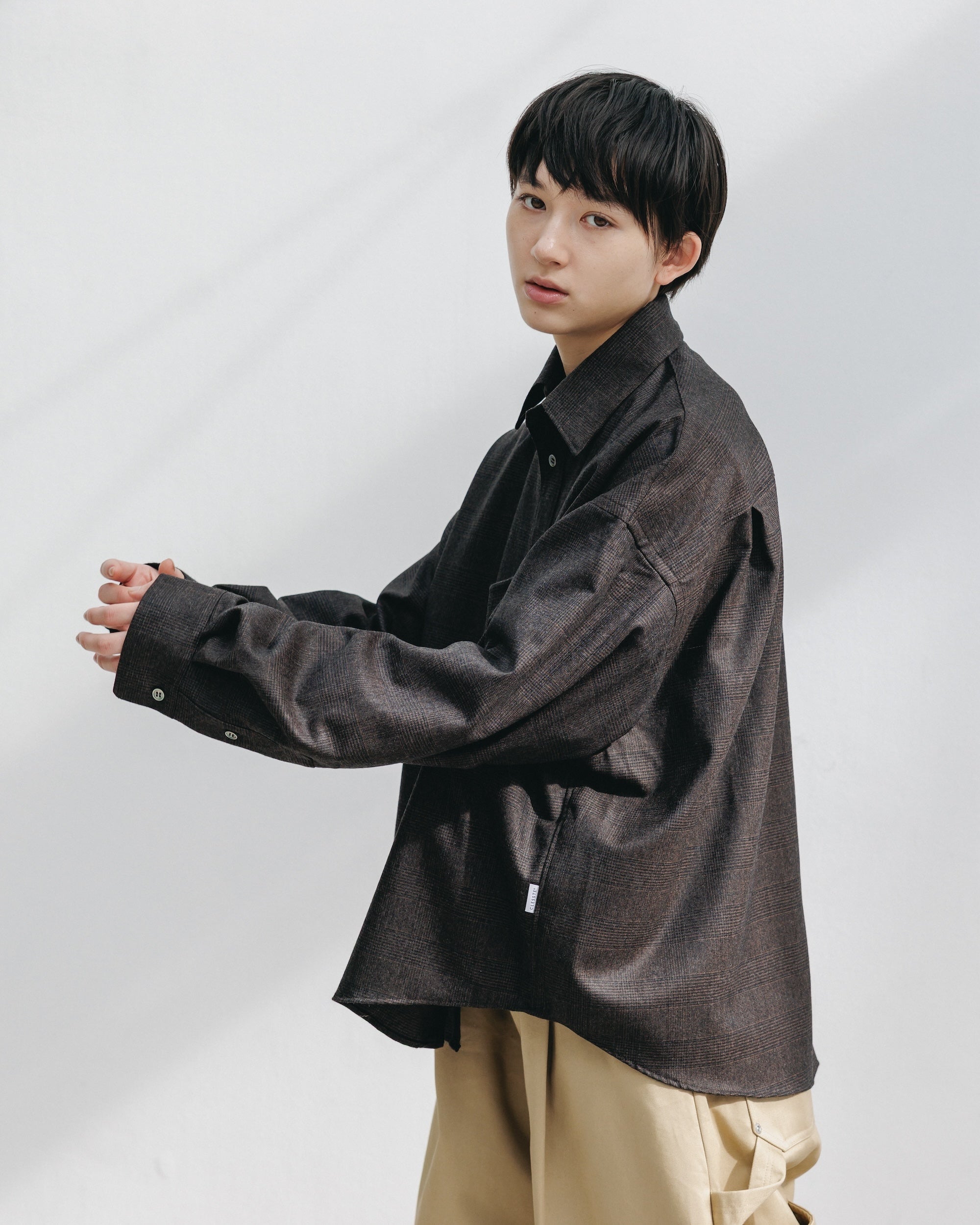 【11.12 WED 20:00- IN STOCK】LIGHT FLANNEL CROPPED LENGTH EVERYDAY L/S SHIRT (GLEN CHECK(BROWN))