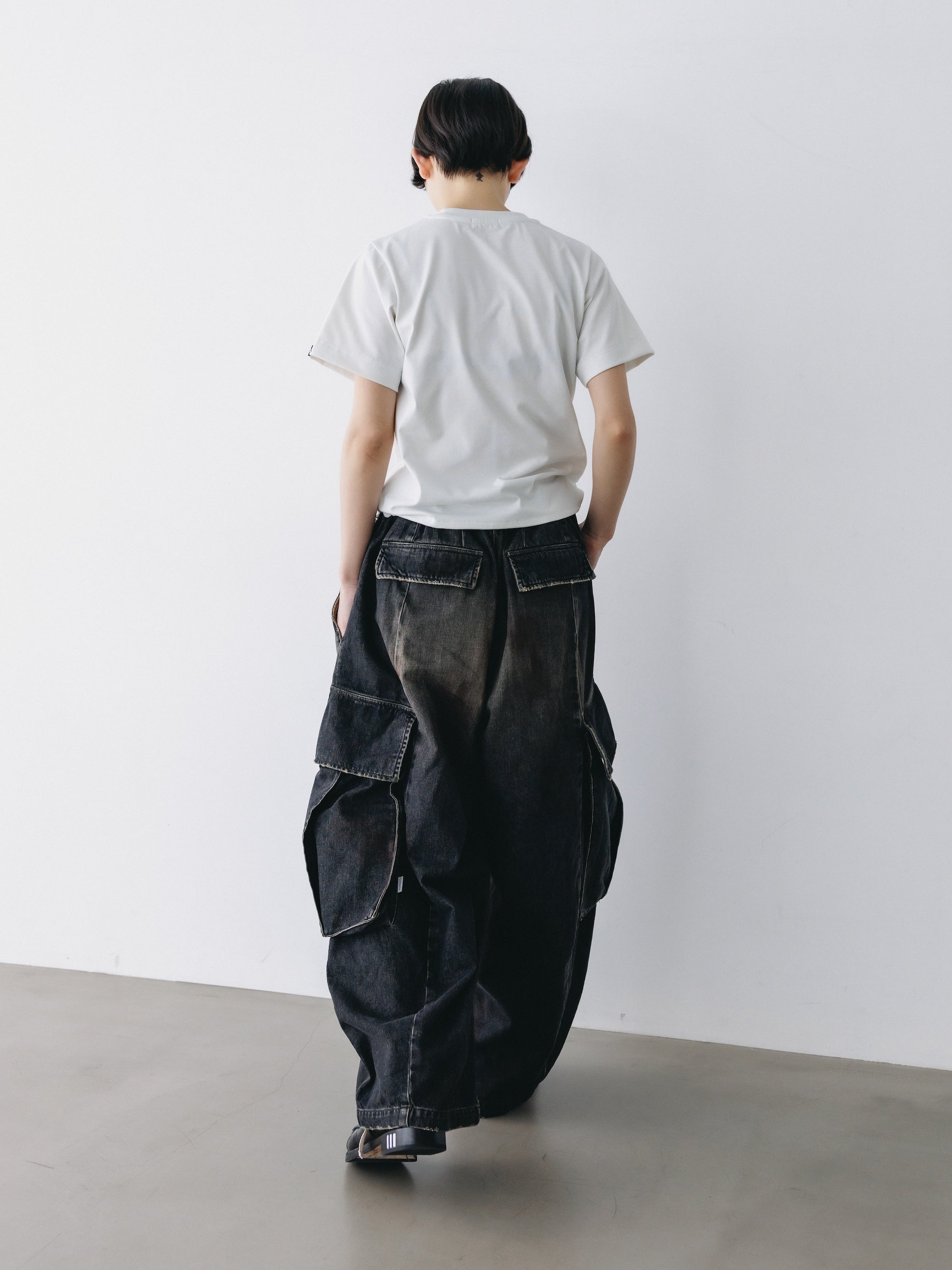 VINTAGE DYED SELVEDGE DENIM CITY MEGA POCKET BALLOON CARGO PANTS (VINTAGE BLACK)