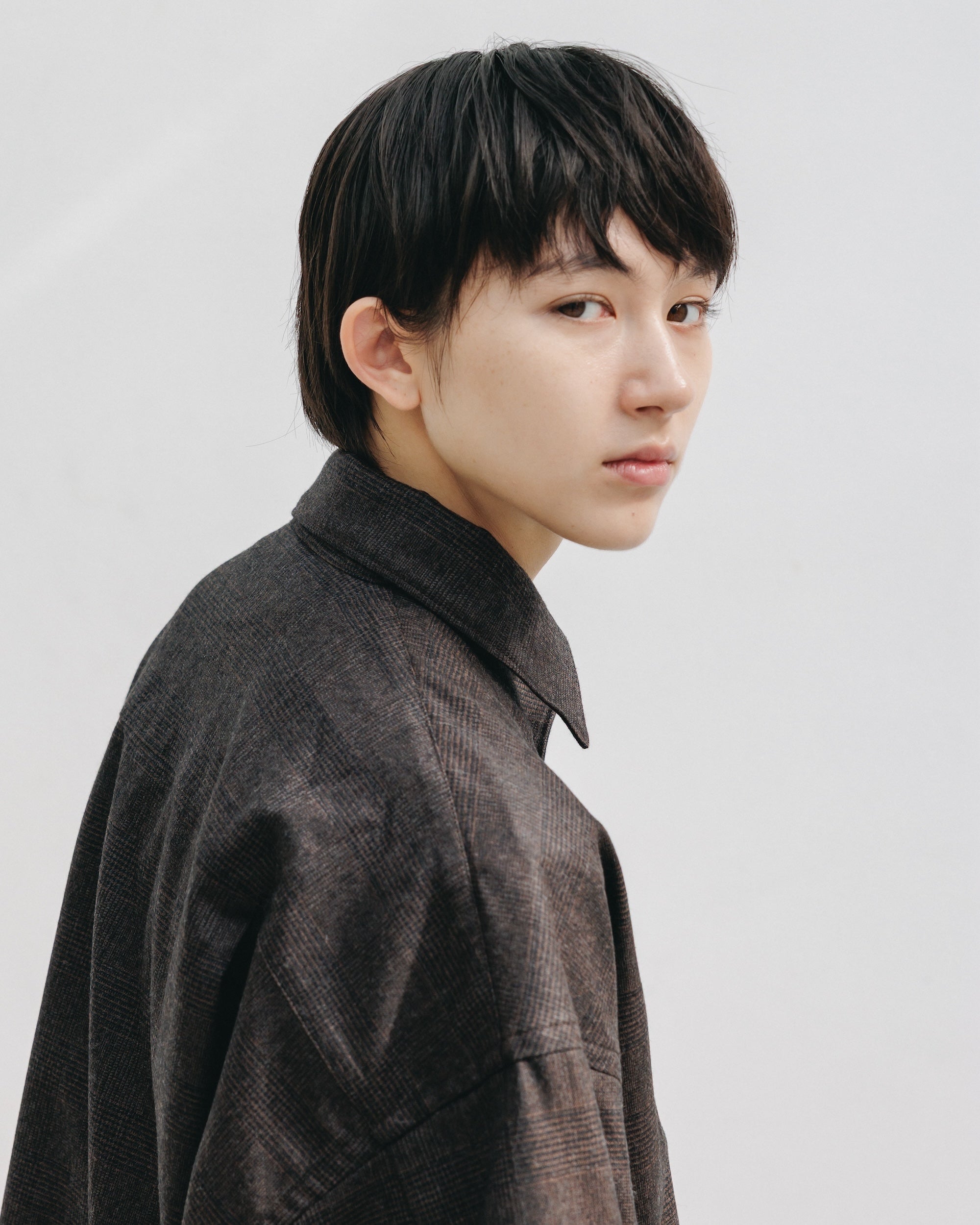 【11.12 WED 20:00- IN STOCK】LIGHT FLANNEL CROPPED LENGTH EVERYDAY L/S SHIRT (GLEN CHECK(BROWN))