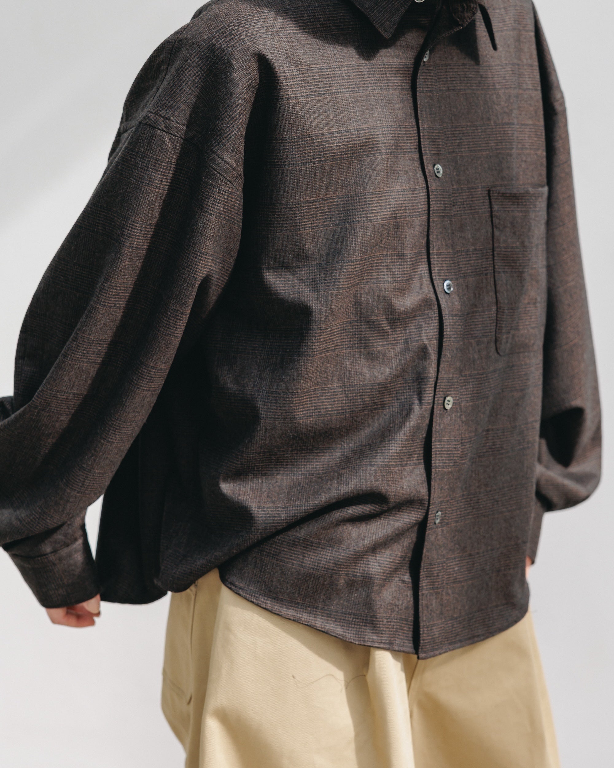 【11.12 WED 20:00- IN STOCK】LIGHT FLANNEL CROPPED LENGTH EVERYDAY L/S SHIRT (GLEN CHECK(BROWN))