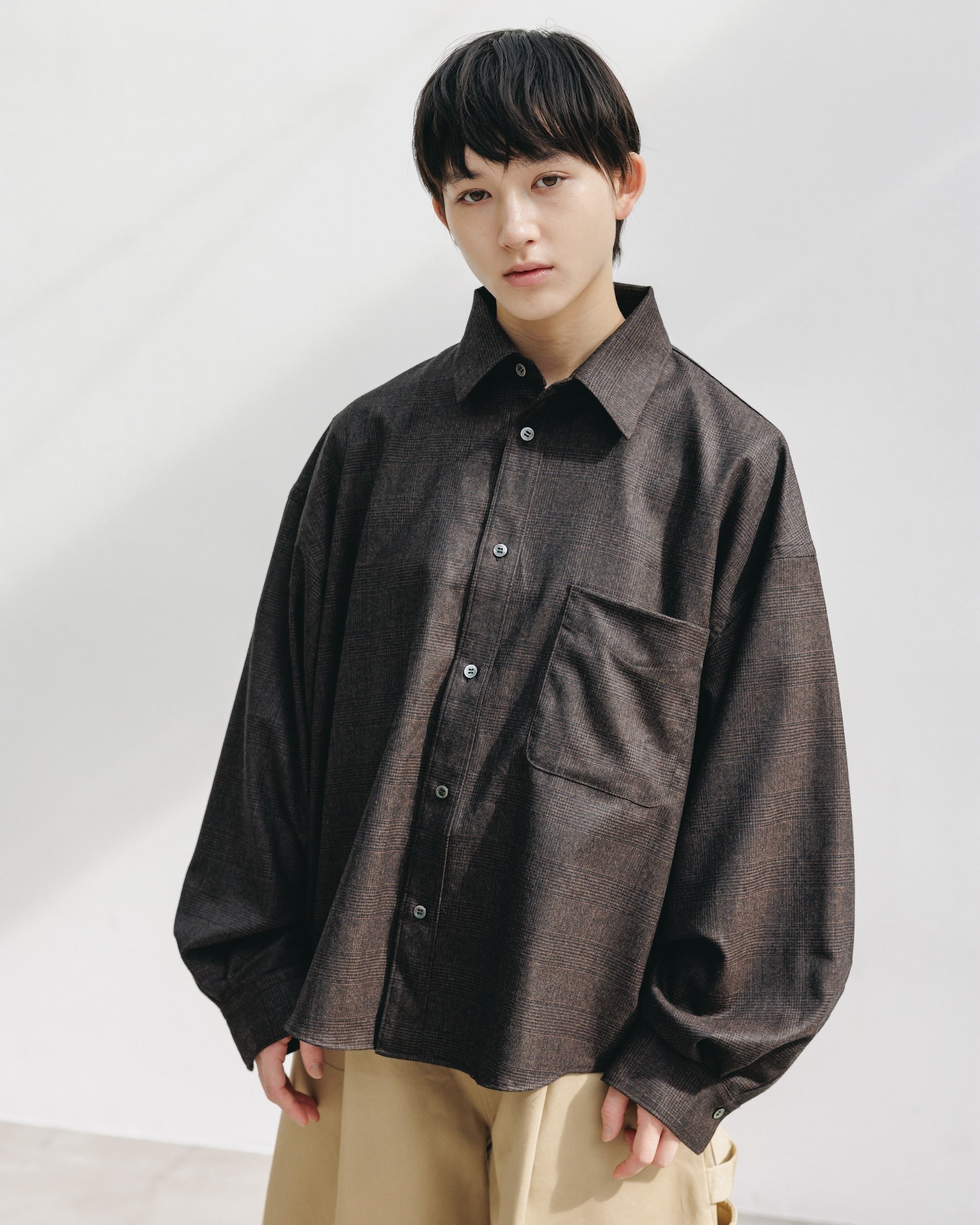 【11.12 WED 20:00- IN STOCK】LIGHT FLANNEL CROPPED LENGTH EVERYDAY L/S SHIRT (GLEN CHECK(BROWN))