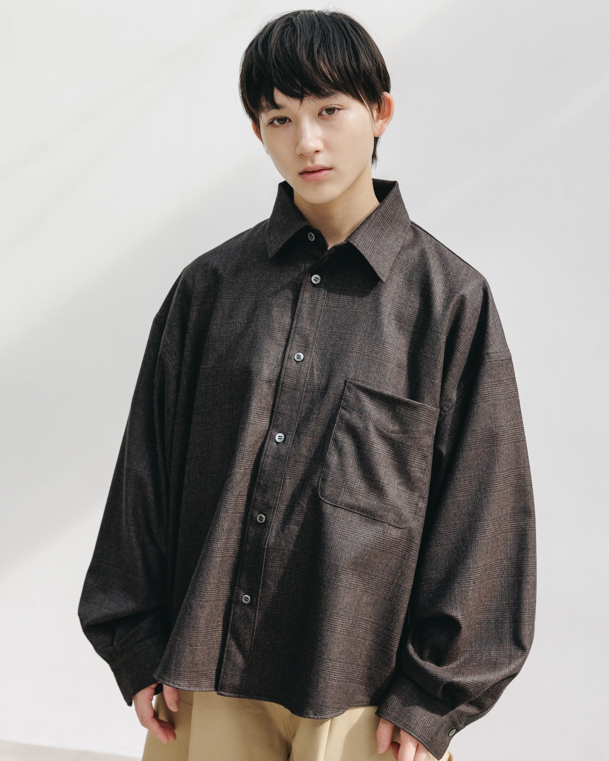 【11.12 WED 20:00- IN STOCK】LIGHT FLANNEL CROPPED LENGTH EVERYDAY L/S SHIRT (GLEN CHECK(BROWN))