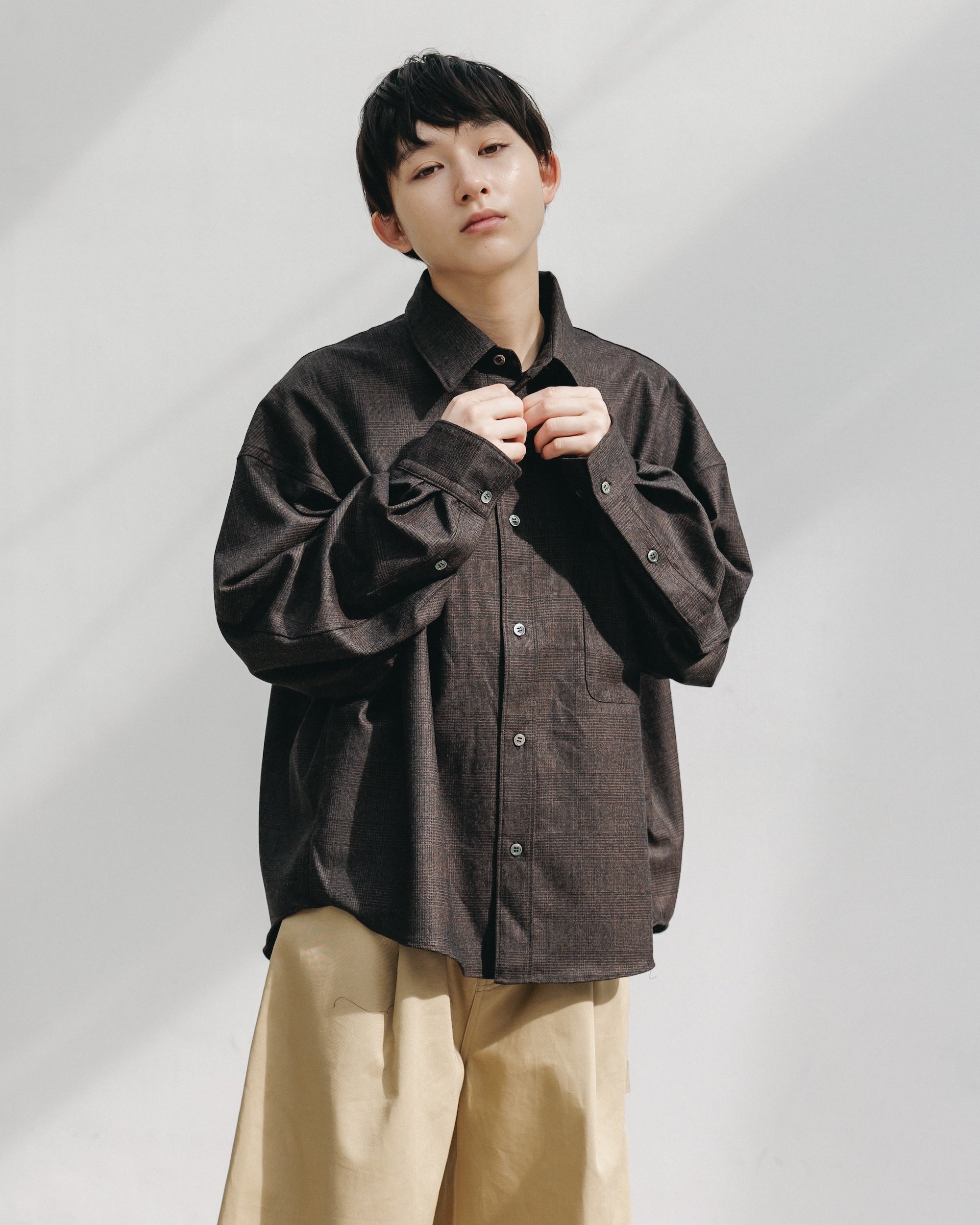 【11.12 WED 20:00- IN STOCK】LIGHT FLANNEL CROPPED LENGTH EVERYDAY L/S SHIRT (GLEN CHECK(BROWN))