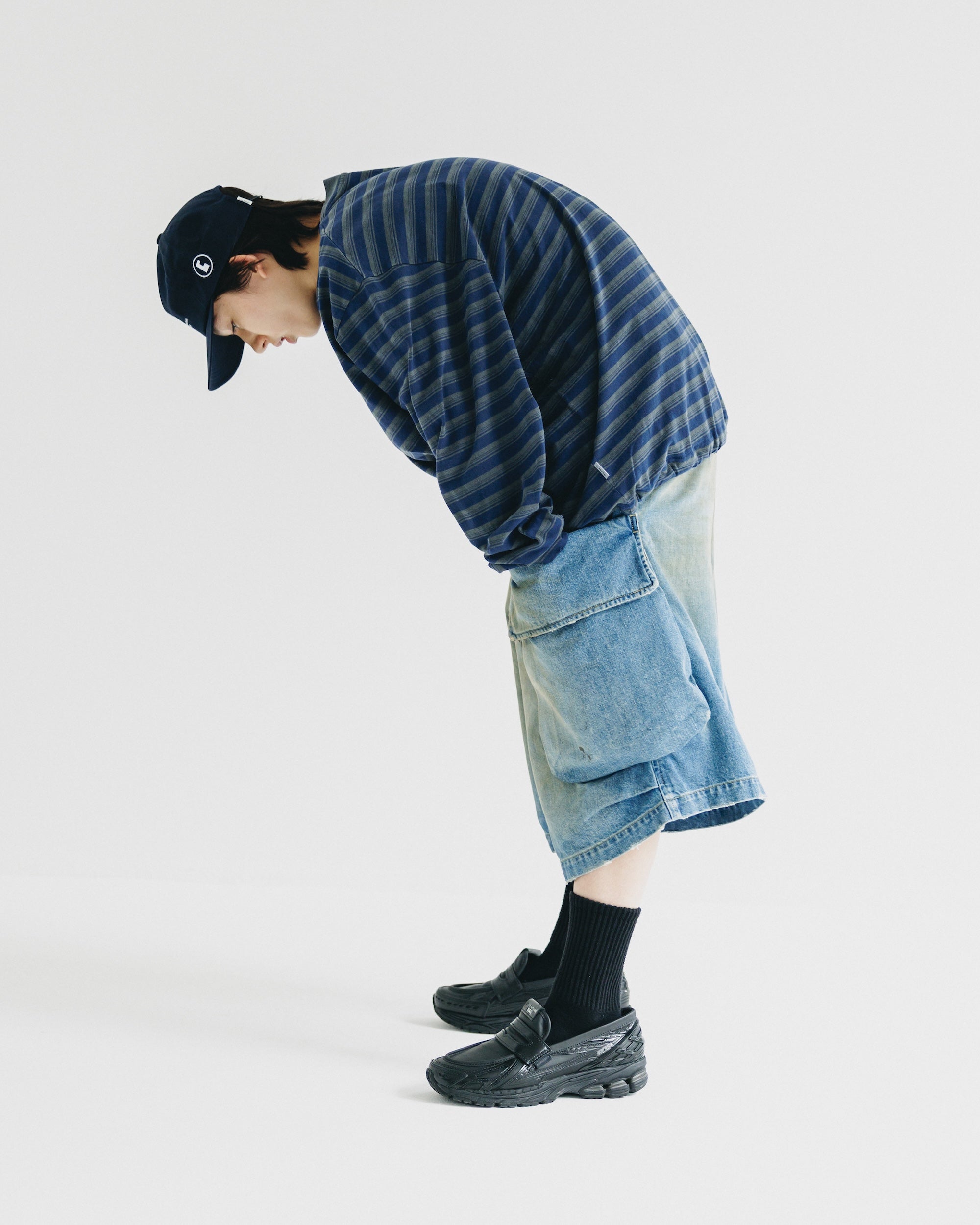 【10.8 WED 20:00- IN STOCK】PIGMENT DYED MULTI STRIPED L/S T-SHIRT WITH DRAWSTRINGS