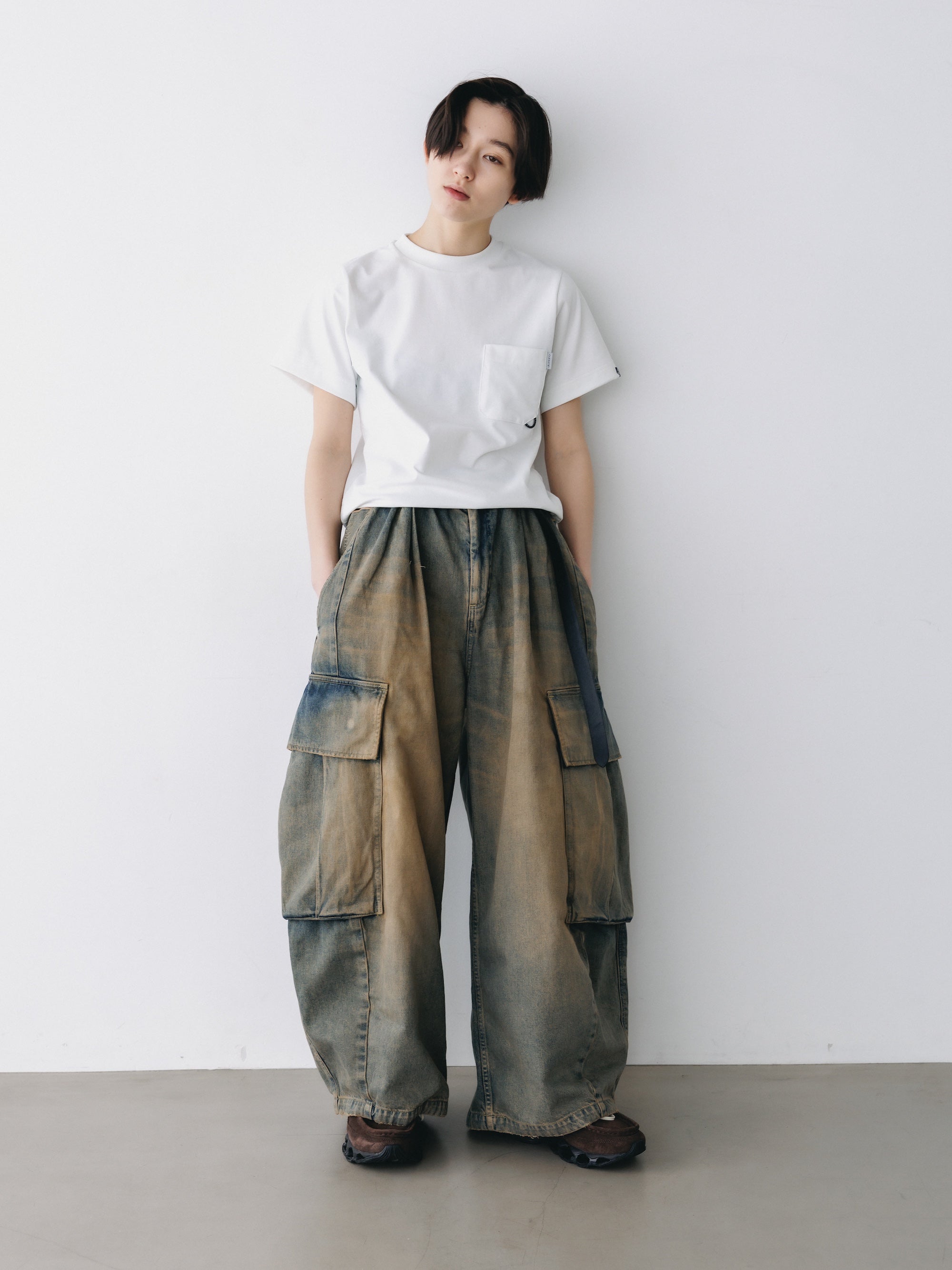 VINTAGE DYED SELVEDGE DENIM CITY MEGA POCKET BALLOON CARGO PANTS (VINTAGE BEIGE)