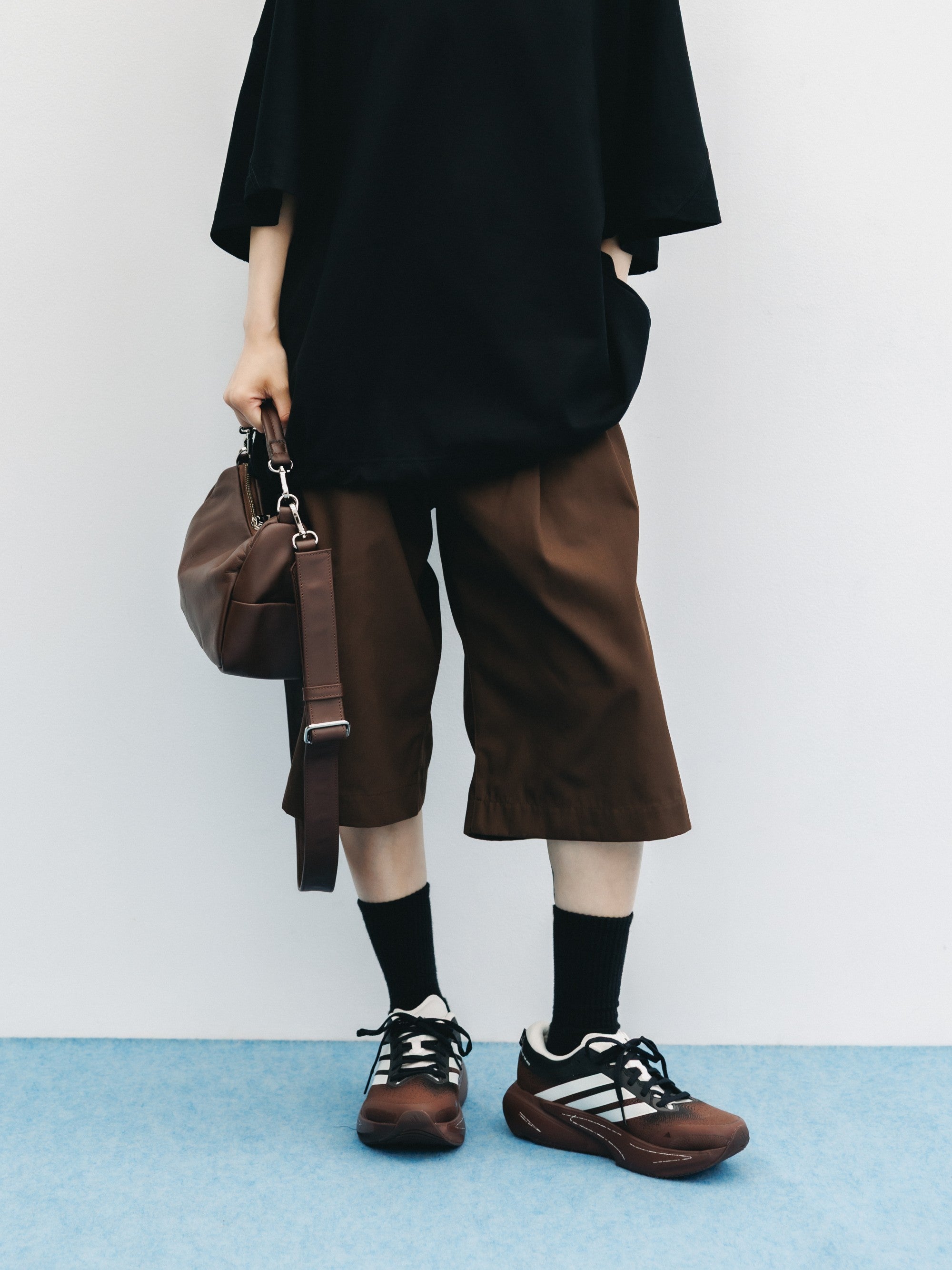【6.6 SAT 20:00- IN STOCK】T/C GABARDINE CITY BAGGY HALF PANTS (BROWN)