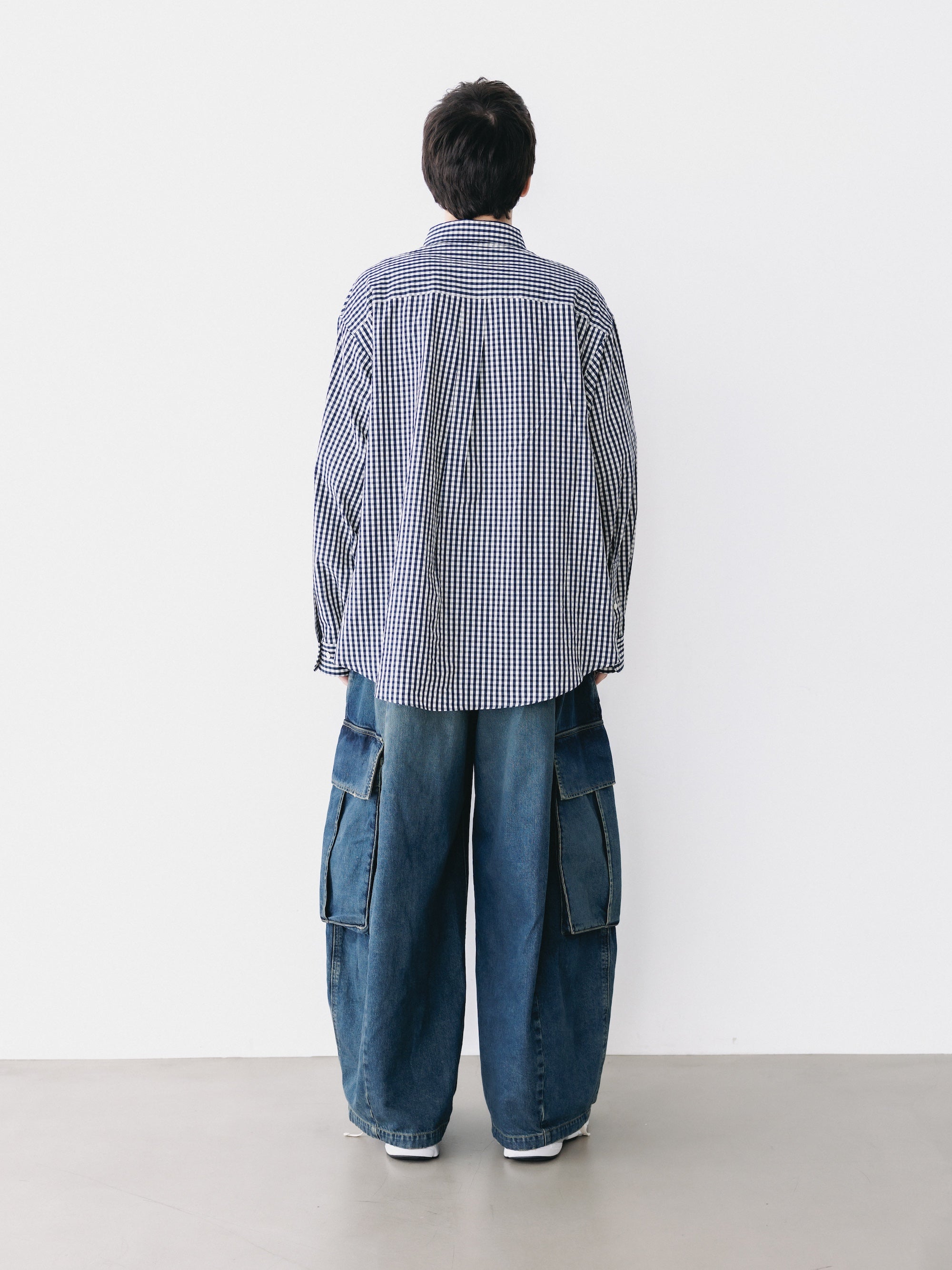 GINGHAM CHECK VENTILATION L/S B.D.SHIRT  (NAVY×ECRU)