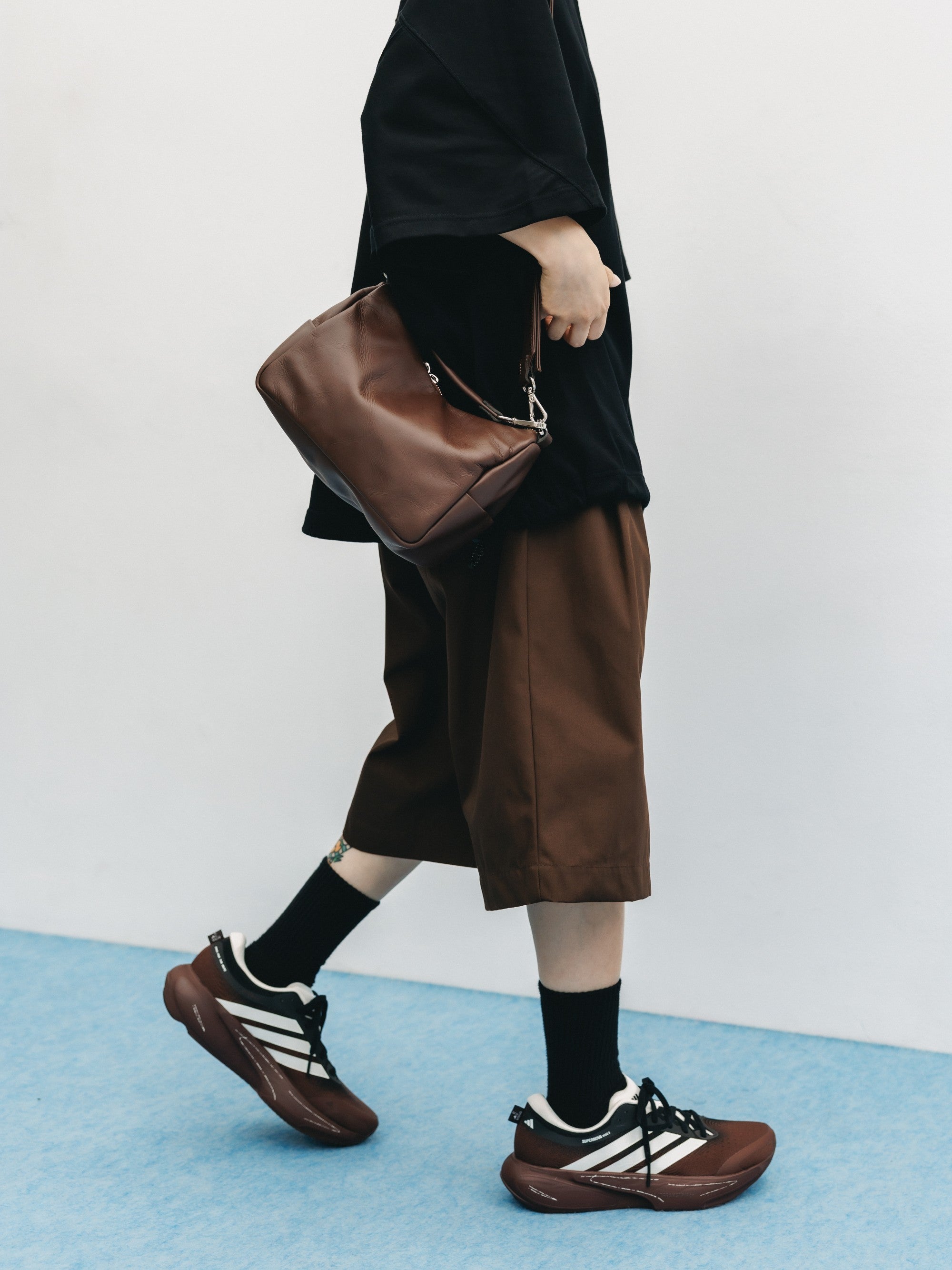 【6.6 SAT 20:00- IN STOCK】T/C GABARDINE CITY BAGGY HALF PANTS (BROWN)