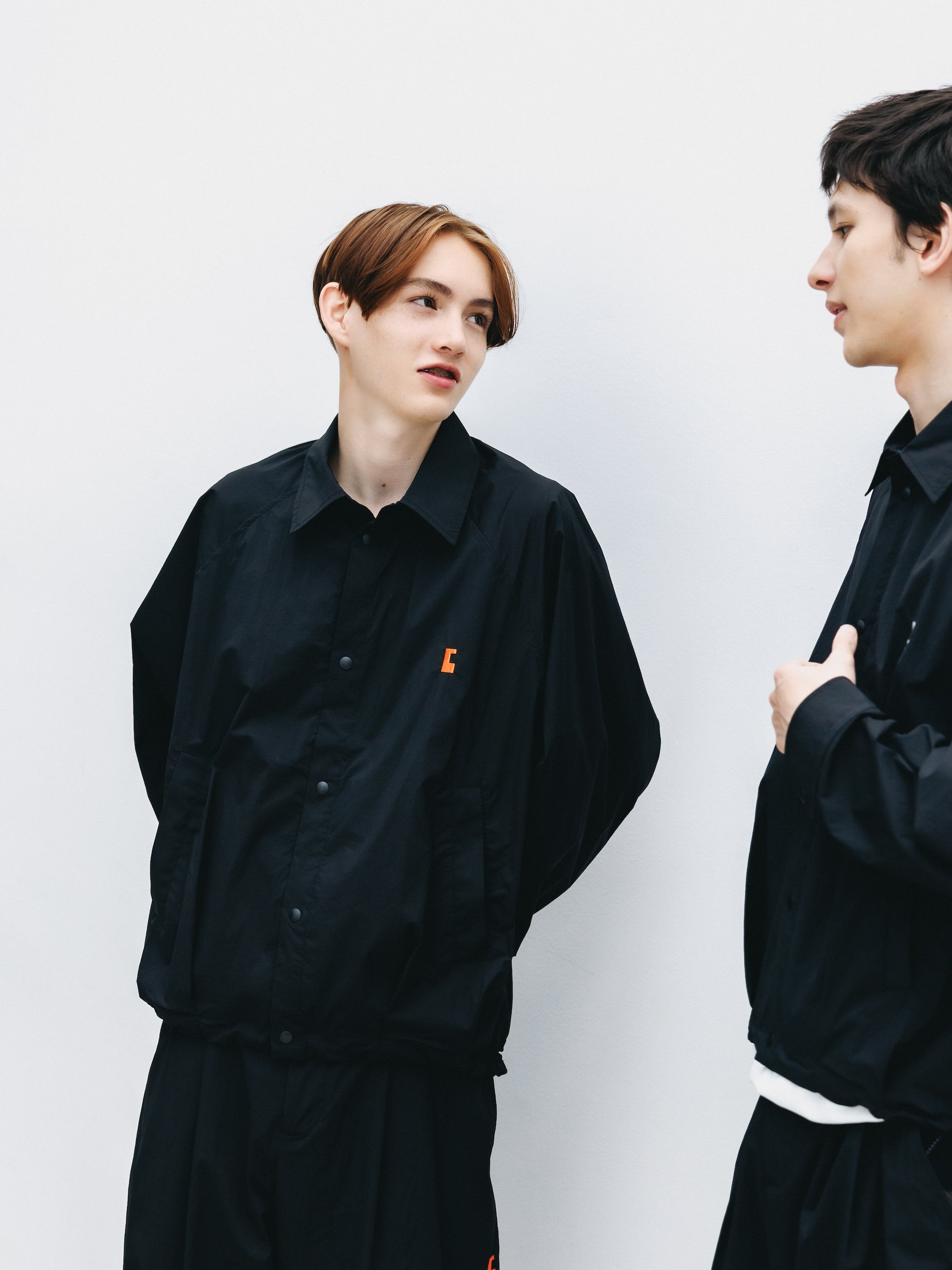 "C” CRISPY NYLON CITY UNIFORM BALLOON L/S SHIRT JACKET (BLACK×ORANGE)