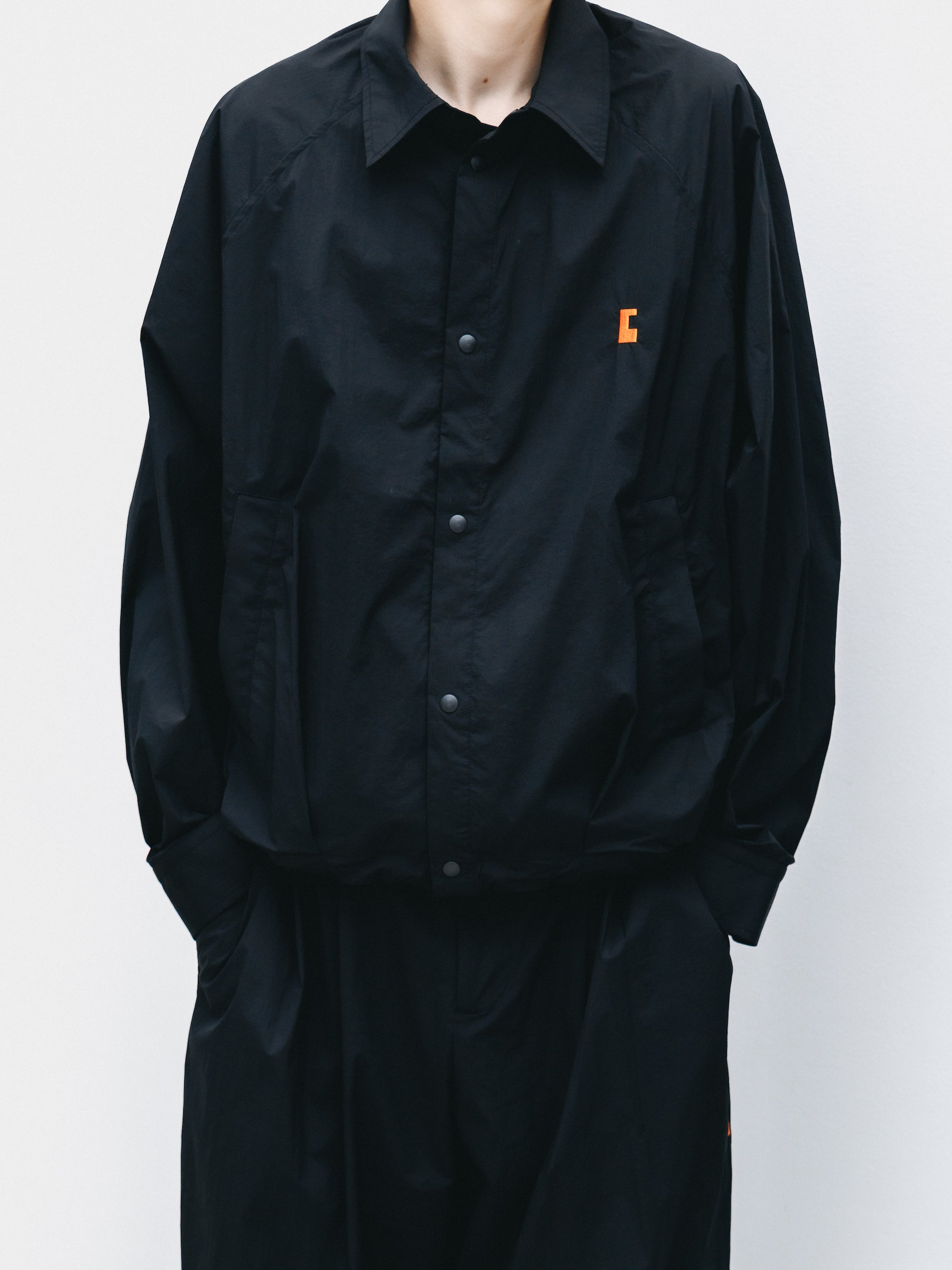 "C” CRISPY NYLON CITY UNIFORM BALLOON L/S SHIRT JACKET (BLACK×ORANGE)