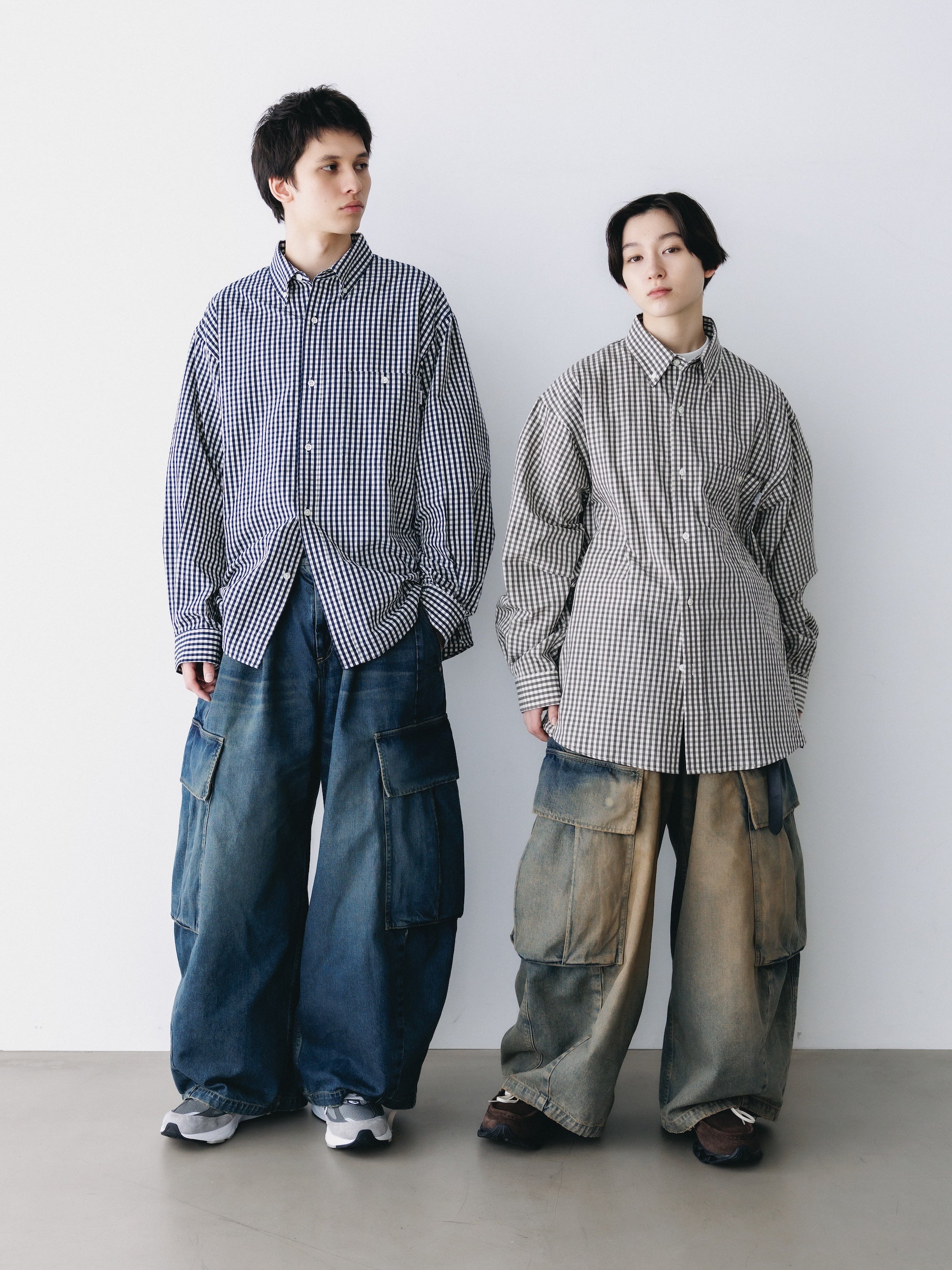 GINGHAM CHECK VENTILATION L/S B.D.SHIRT  (NAVY×ECRU)