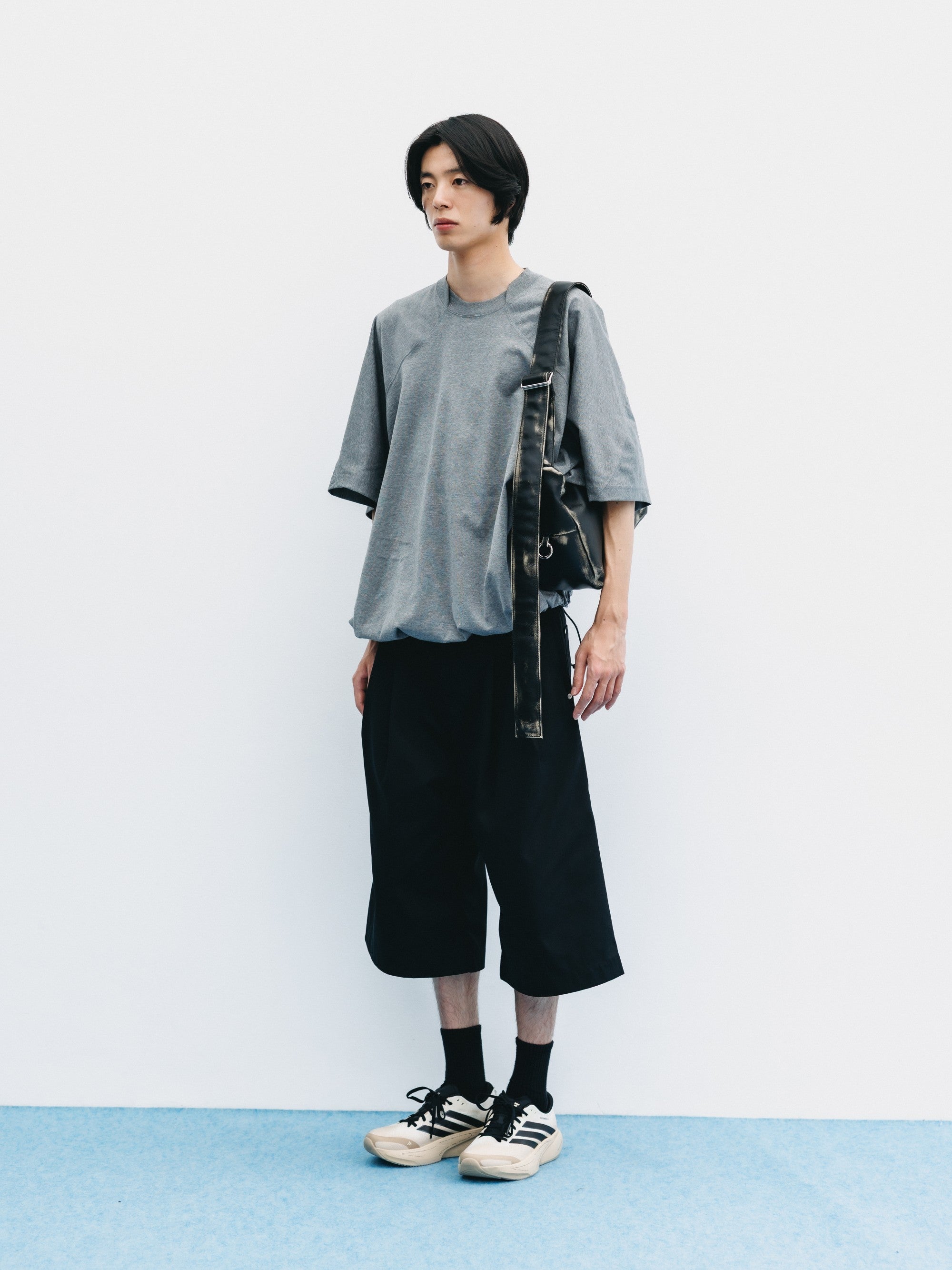【6.6 SAT 20:00- IN STOCK】T/C GABARDINE CITY BAGGY HALF PANTS (BLACK)