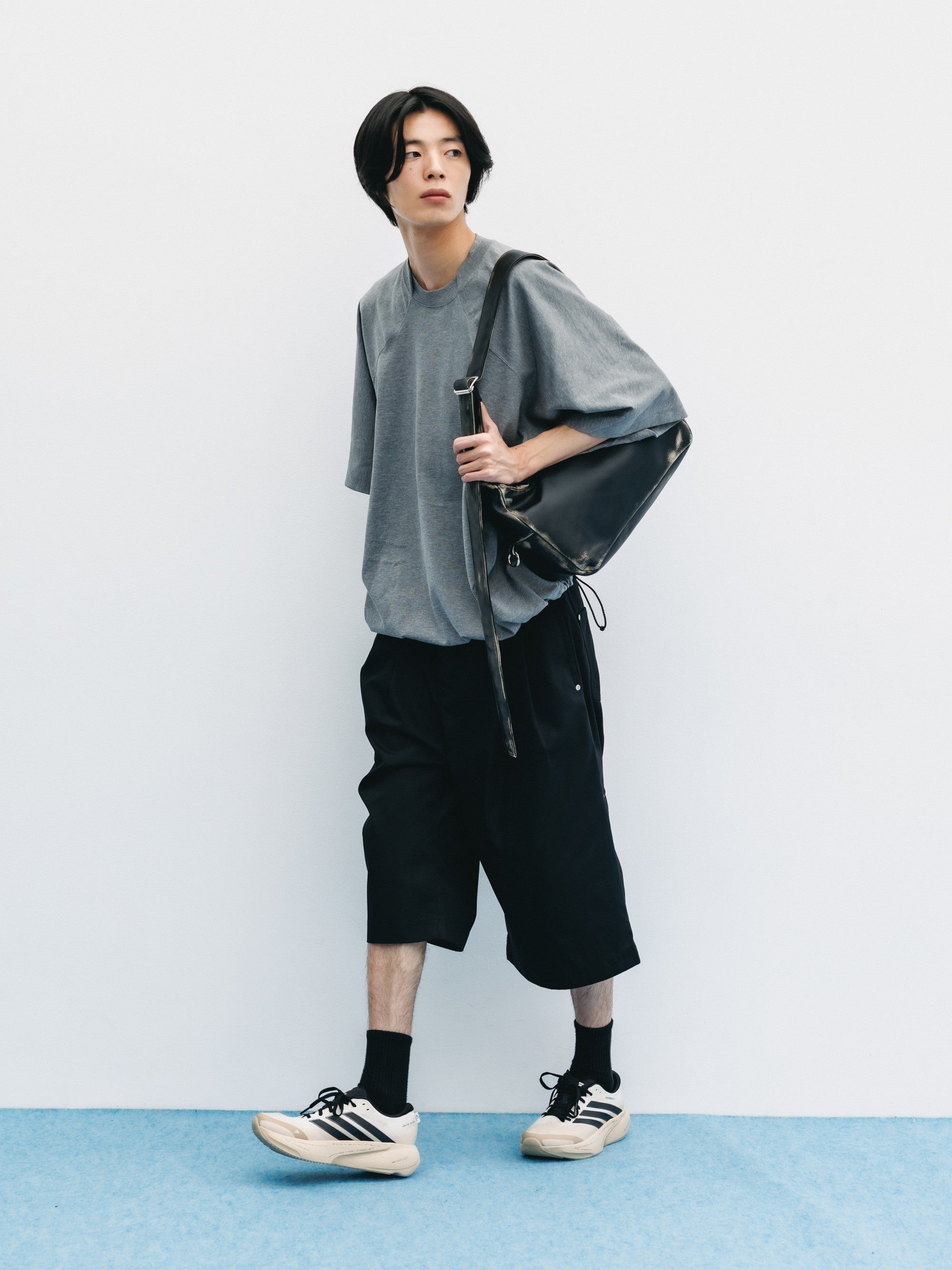【6.6 SAT 20:00- IN STOCK】T/C GABARDINE CITY BAGGY HALF PANTS (BLACK)