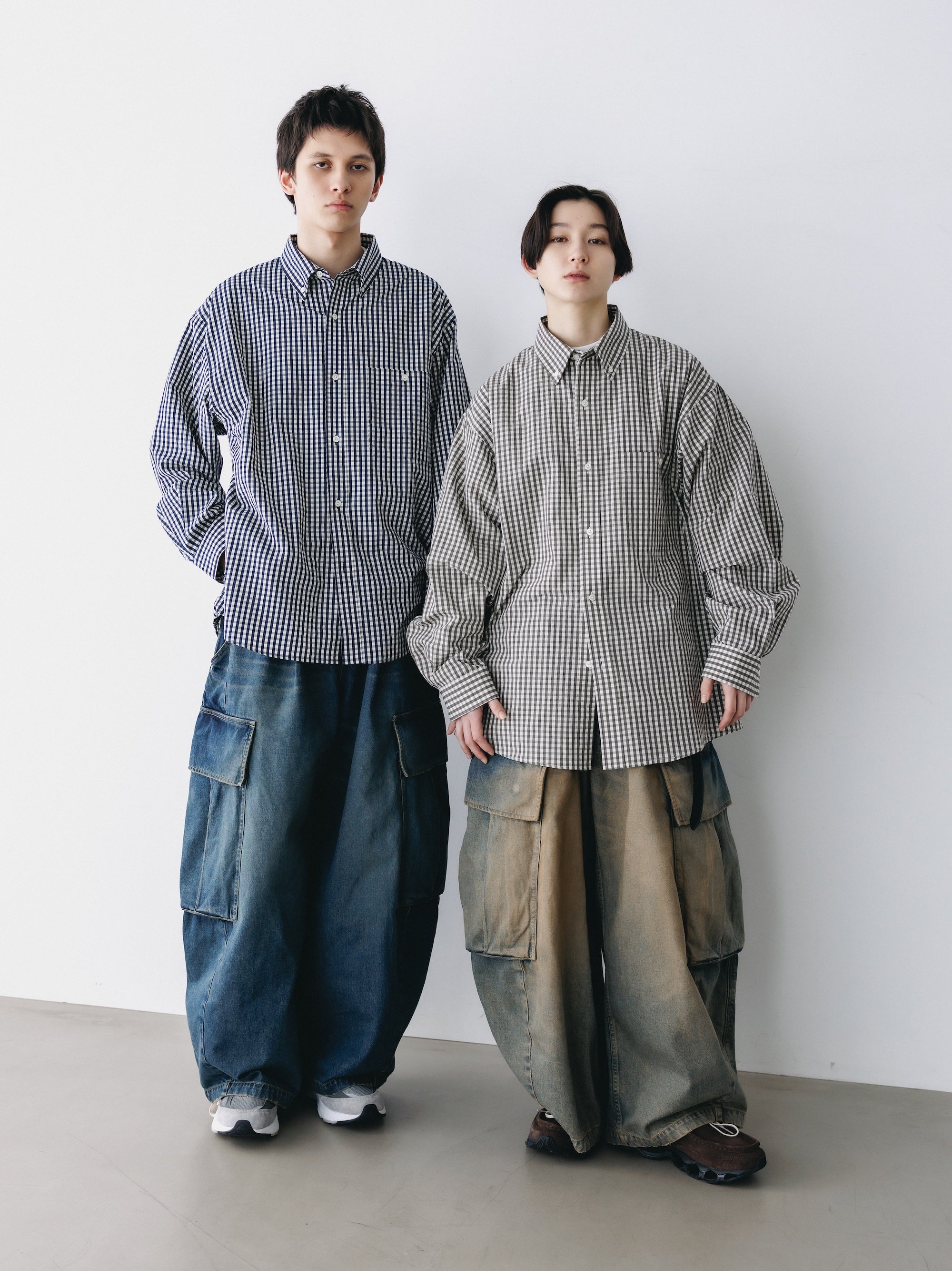 GINGHAM CHECK VENTILATION L/S B.D.SHIRT  (NAVY×ECRU)