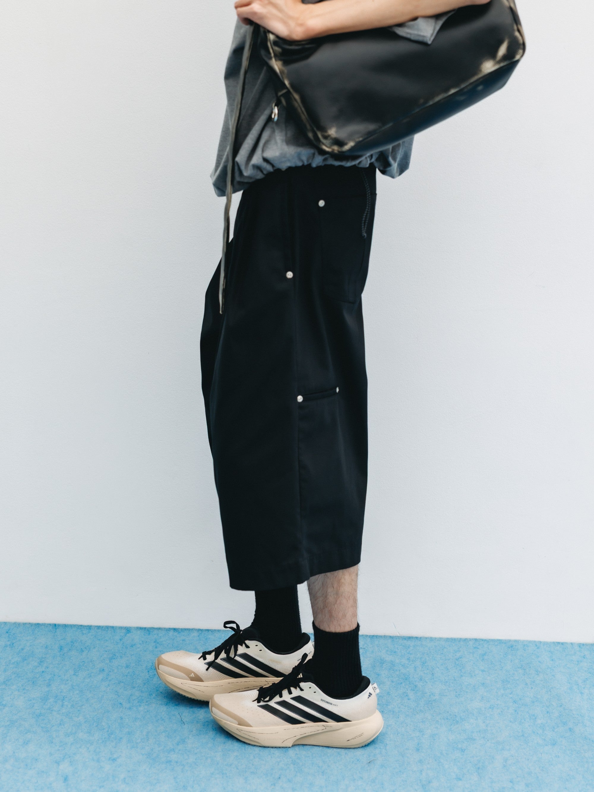 【6.6 SAT 20:00- IN STOCK】T/C GABARDINE CITY BAGGY HALF PANTS (BLACK)