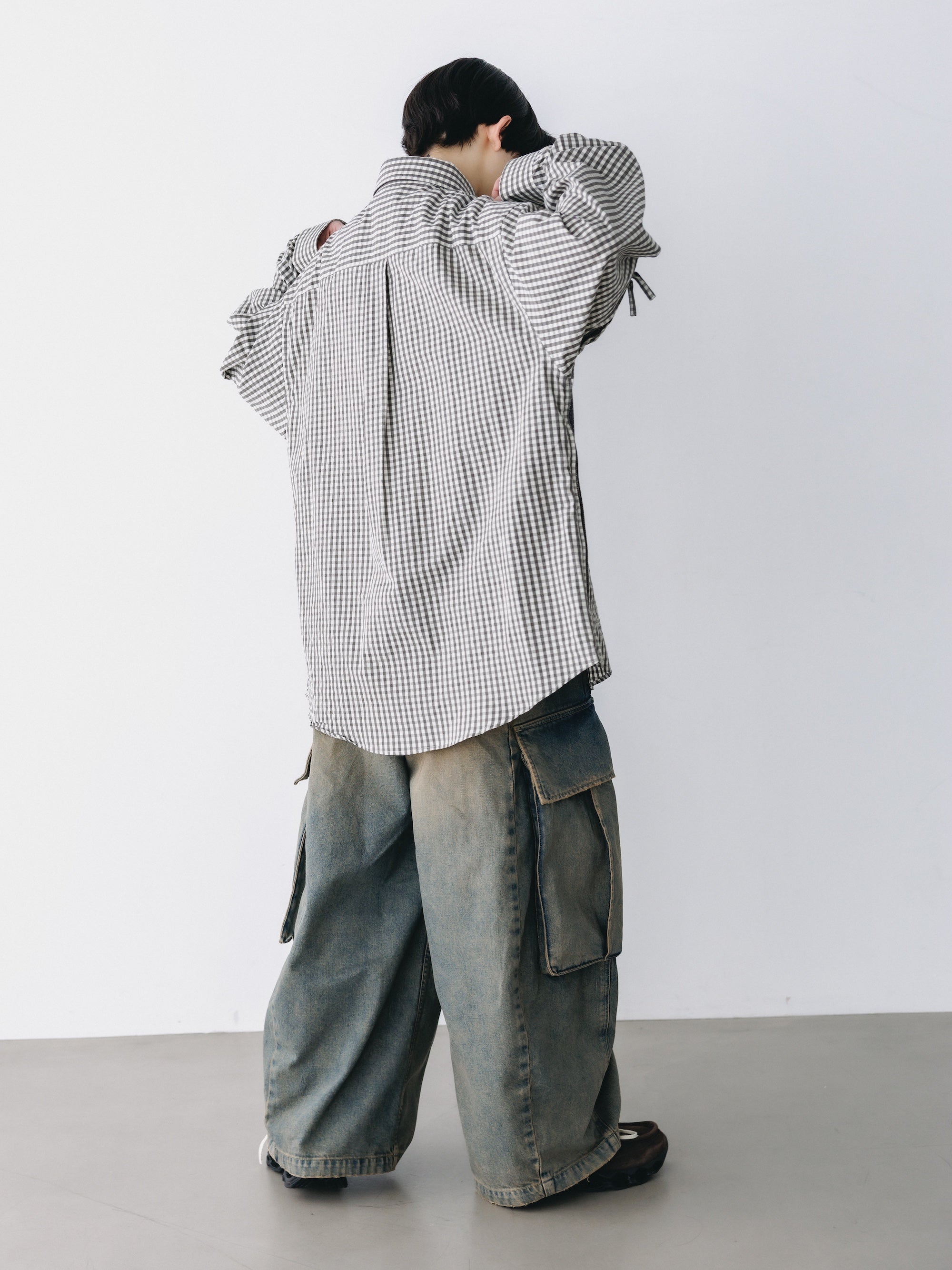 GINGHAM CHECK VENTILATION L/S B.D.SHIRT  (KHAKI×ECRU)