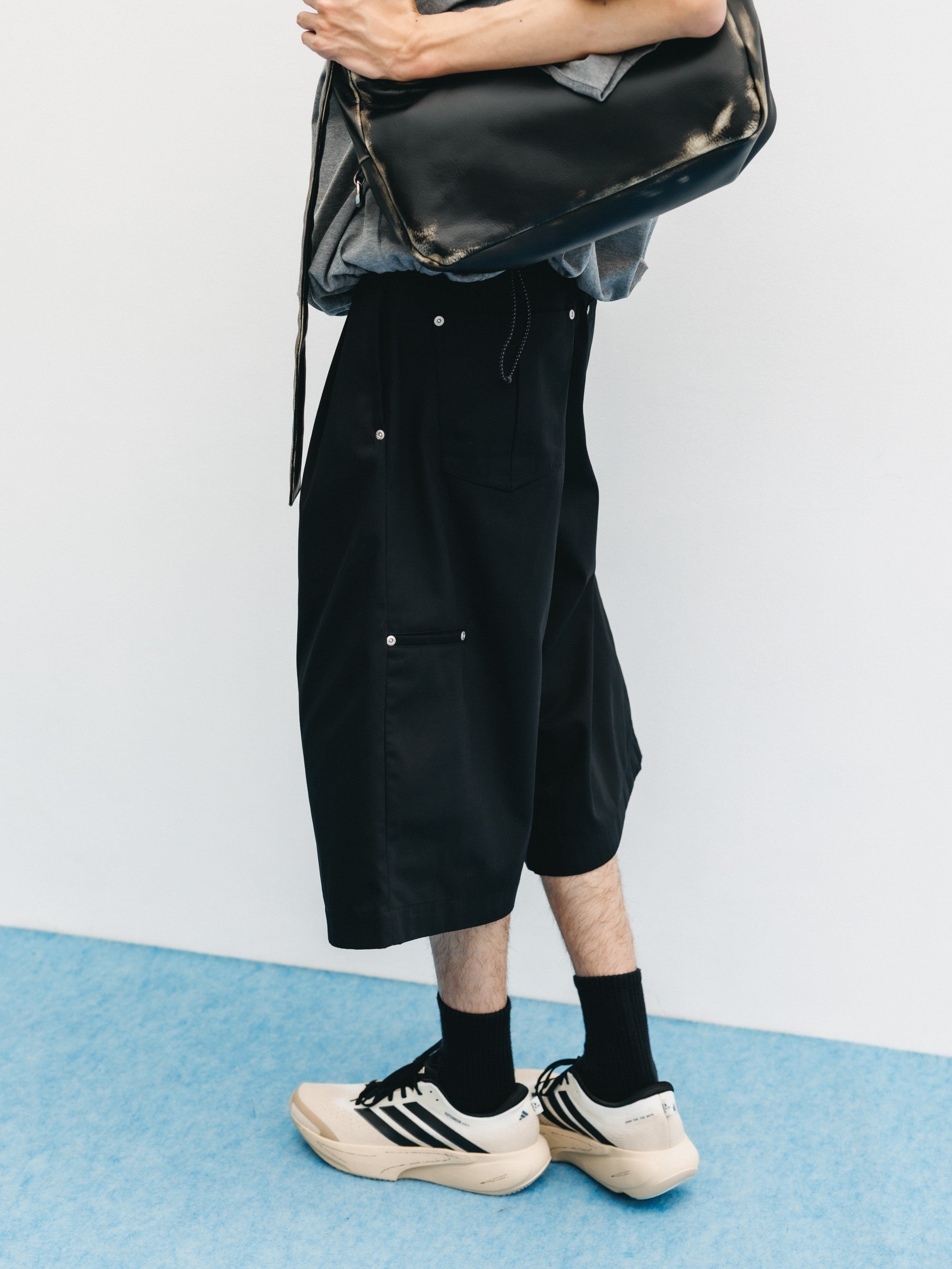 【6.6 SAT 20:00- IN STOCK】T/C GABARDINE CITY BAGGY HALF PANTS (BLACK)