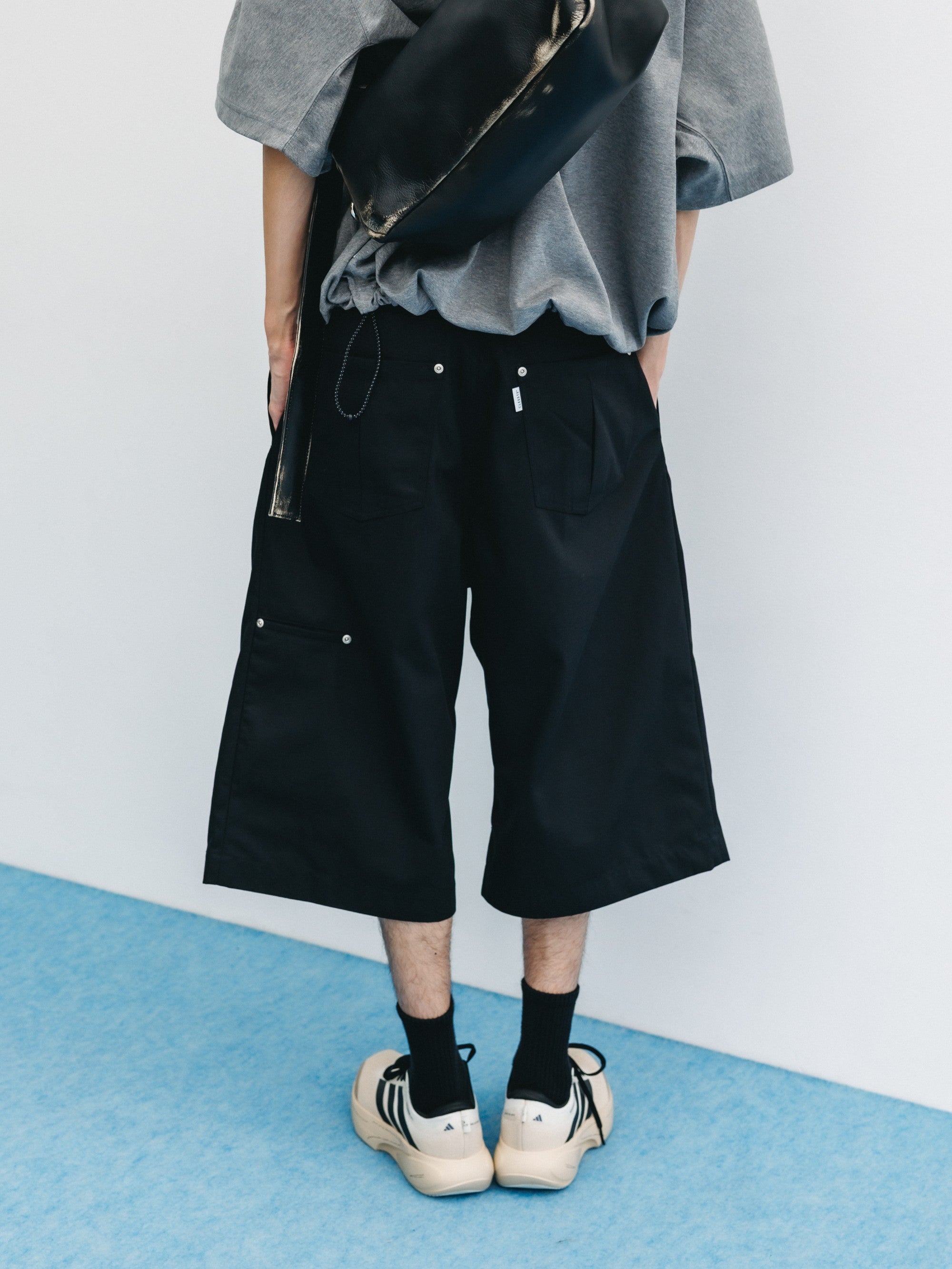 【6.6 SAT 20:00- IN STOCK】T/C GABARDINE CITY BAGGY HALF PANTS (BLACK)