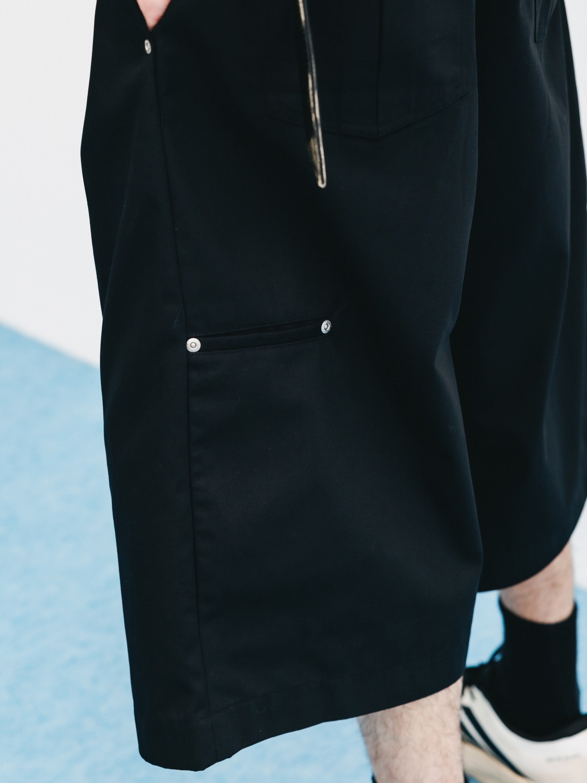 【6.6 SAT 20:00- IN STOCK】T/C GABARDINE CITY BAGGY HALF PANTS (BLACK)