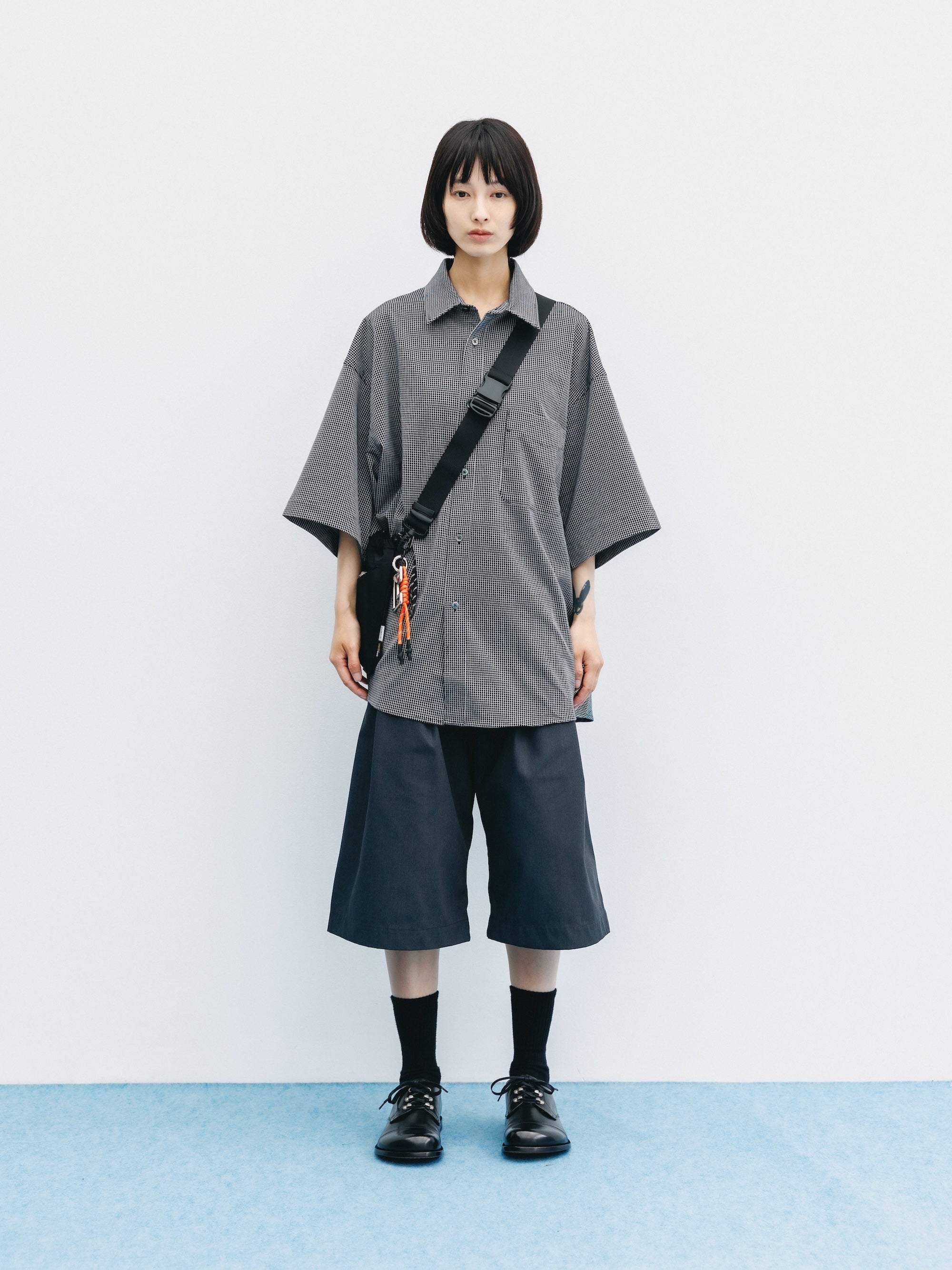 【6.17 WED 20:00- IN STOCK】MINI GRID CHECK 36G KNIT EVERYDAY S/S SHIRT (BLACK×WHITE)