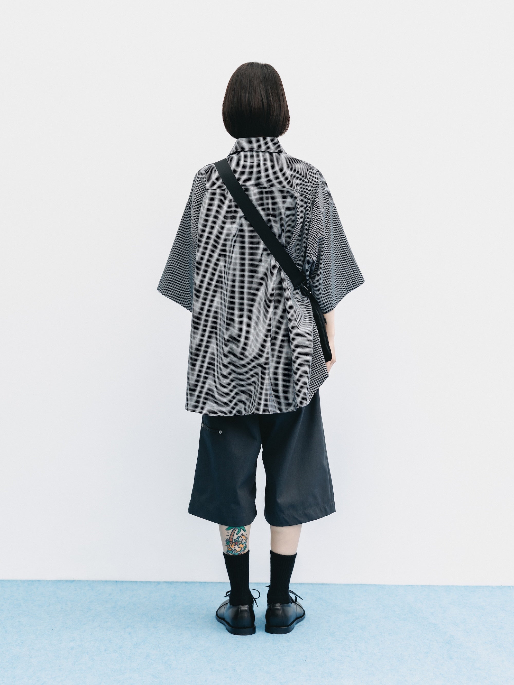 【6.17 WED 20:00- IN STOCK】MINI GRID CHECK 36G KNIT EVERYDAY S/S SHIRT (BLACK×WHITE)