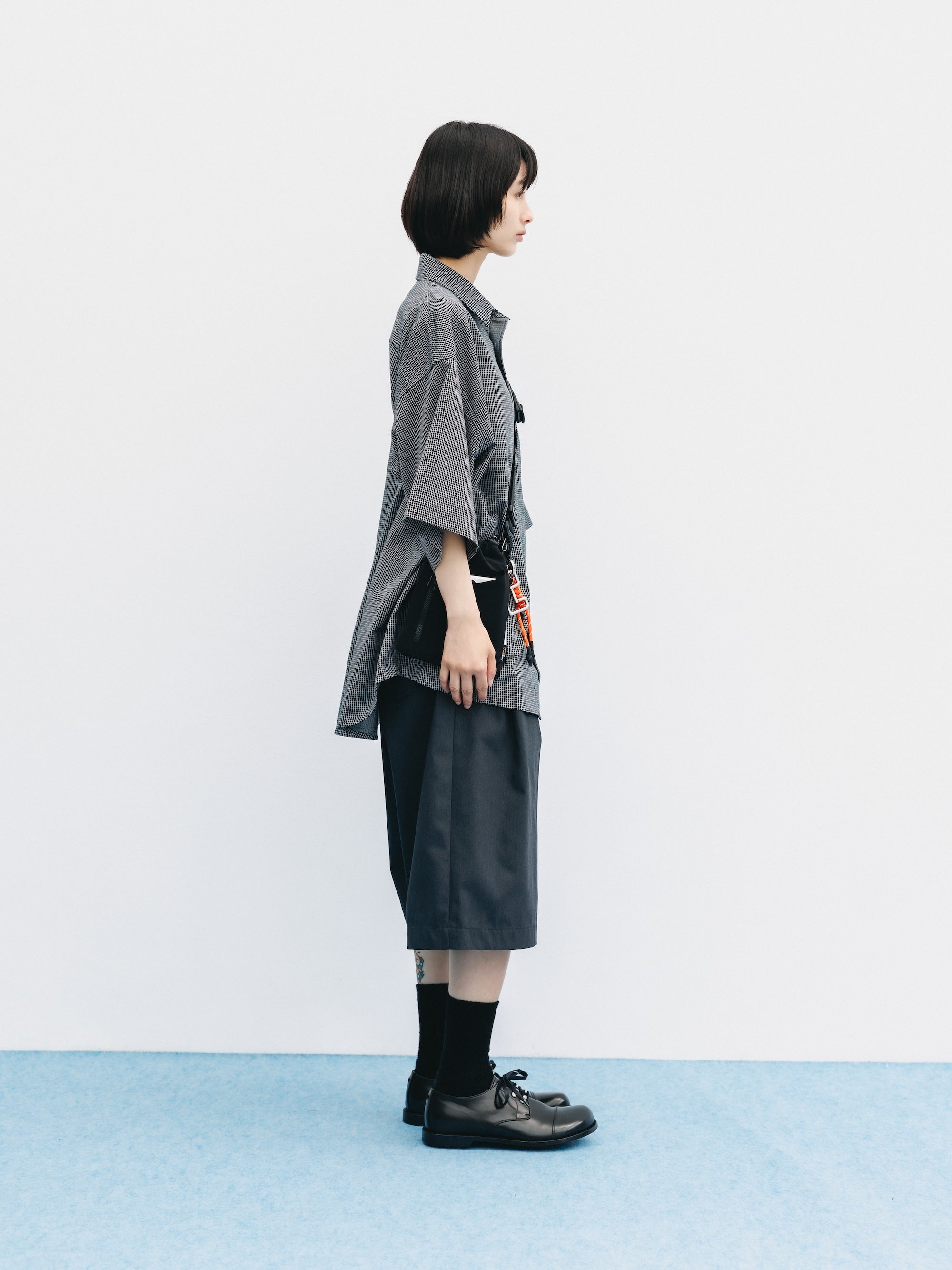 【6.17 WED 20:00- IN STOCK】MINI GRID CHECK 36G KNIT EVERYDAY S/S SHIRT (BLACK×WHITE)