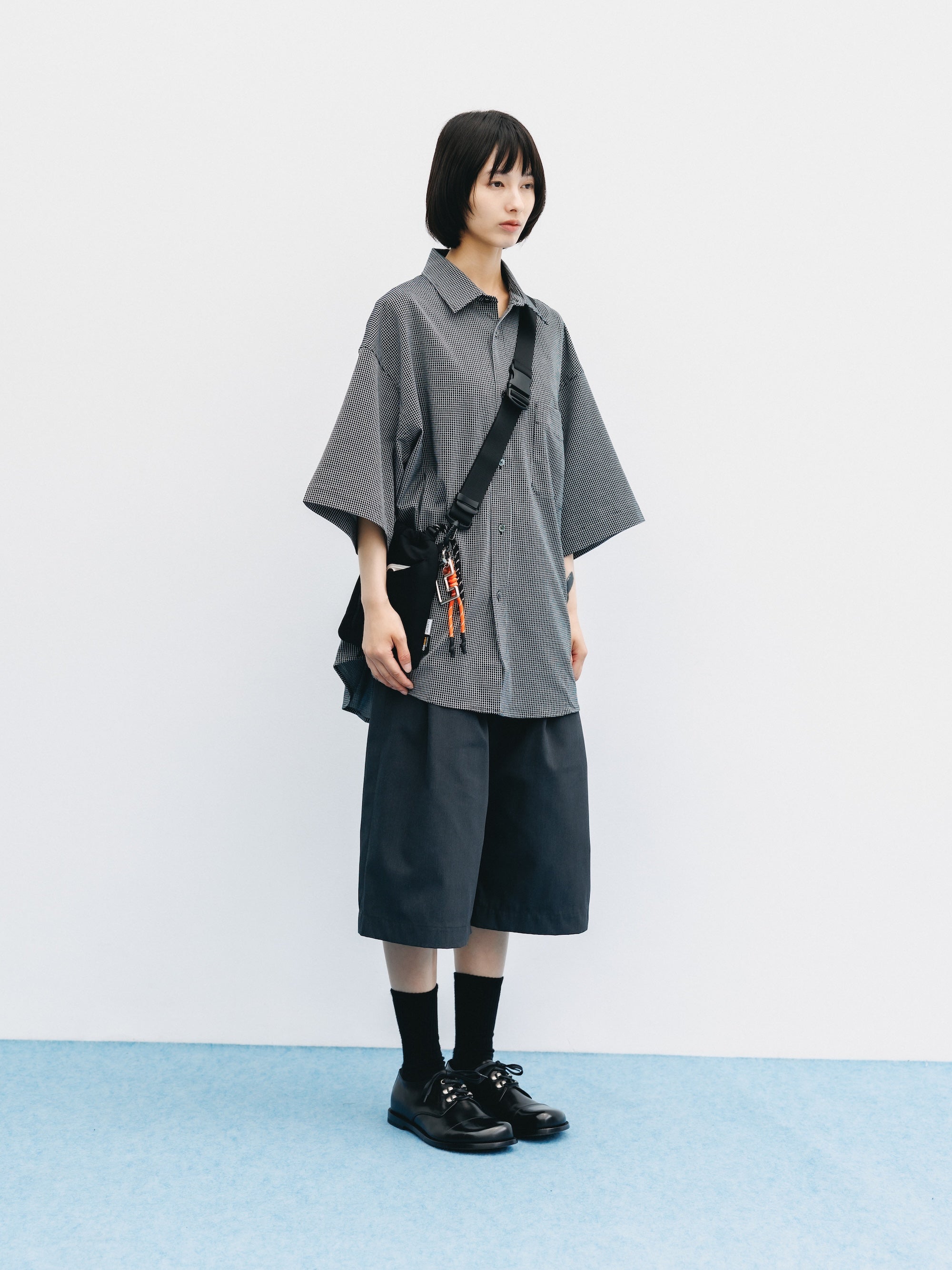 MINI GRID CHECK 36G KNIT EVERYDAY S/S SHIRT (BLACK×WHITE)