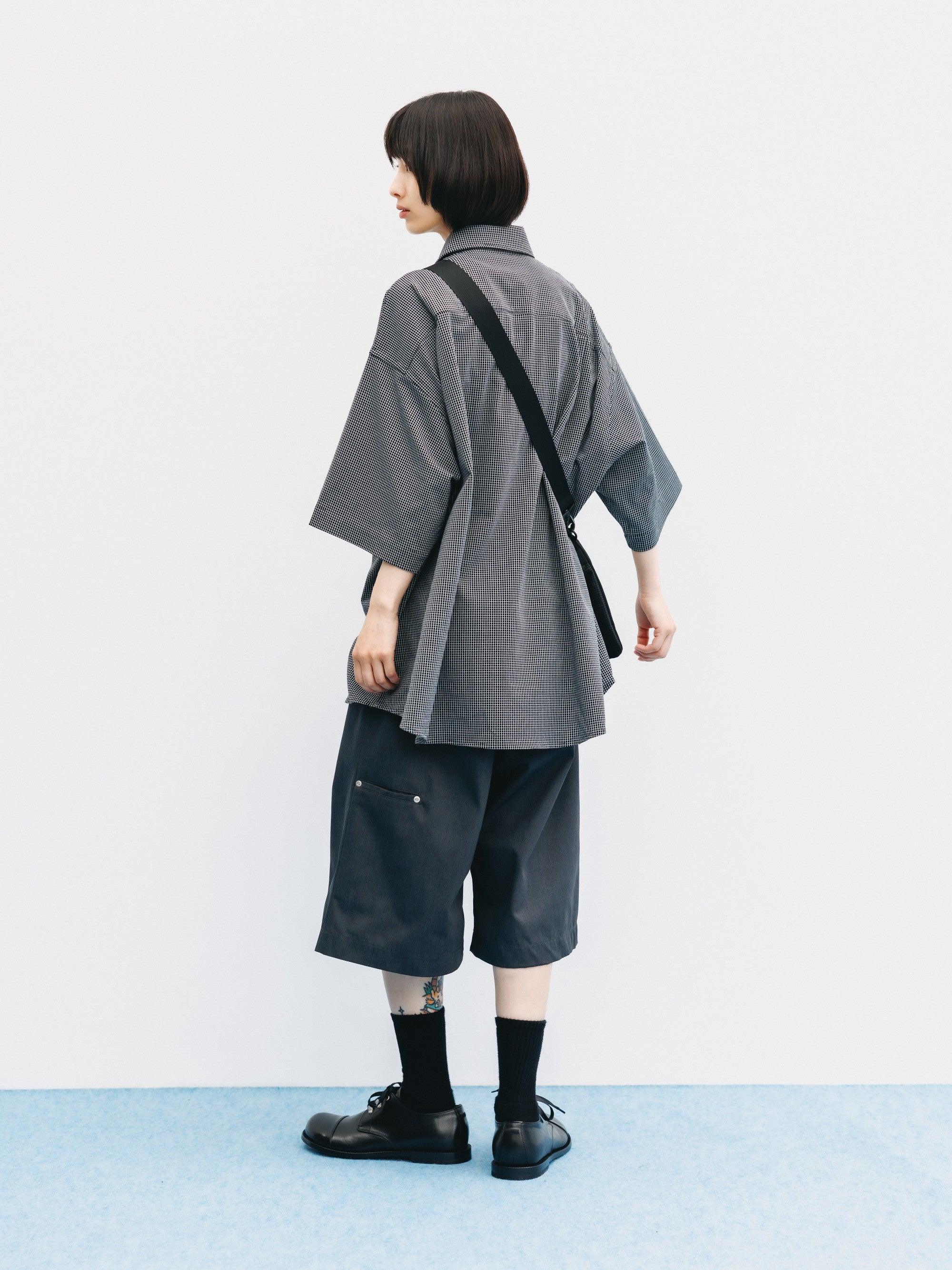 【6.6 SAT 20:00- IN STOCK】T/C GABARDINE CITY BAGGY HALF PANTS (CHARCOAL)