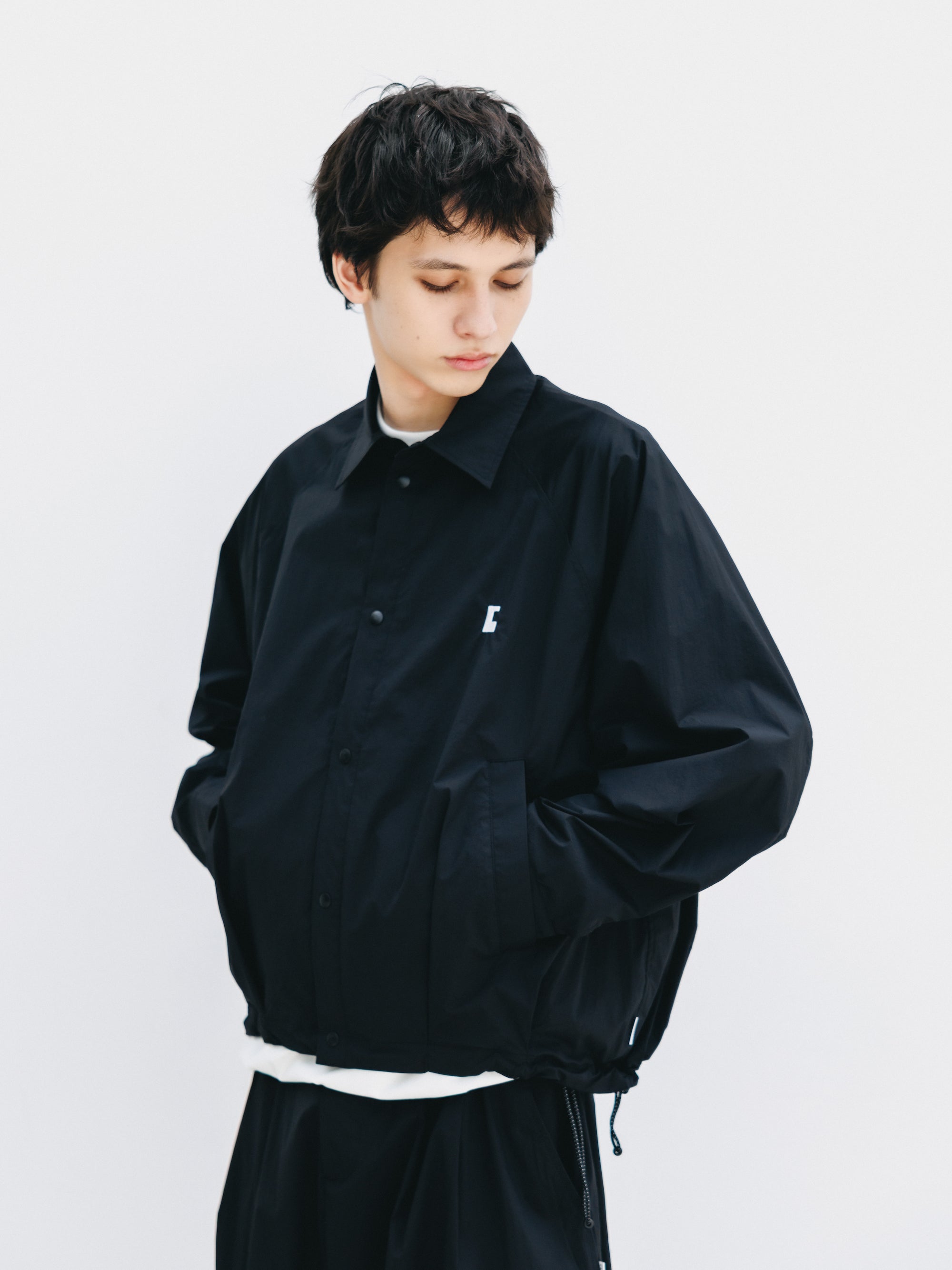 "C” CRISPY NYLON CITY UNIFORM BALLOON L/S SHIRT JACKET (BLACK×WHITE)