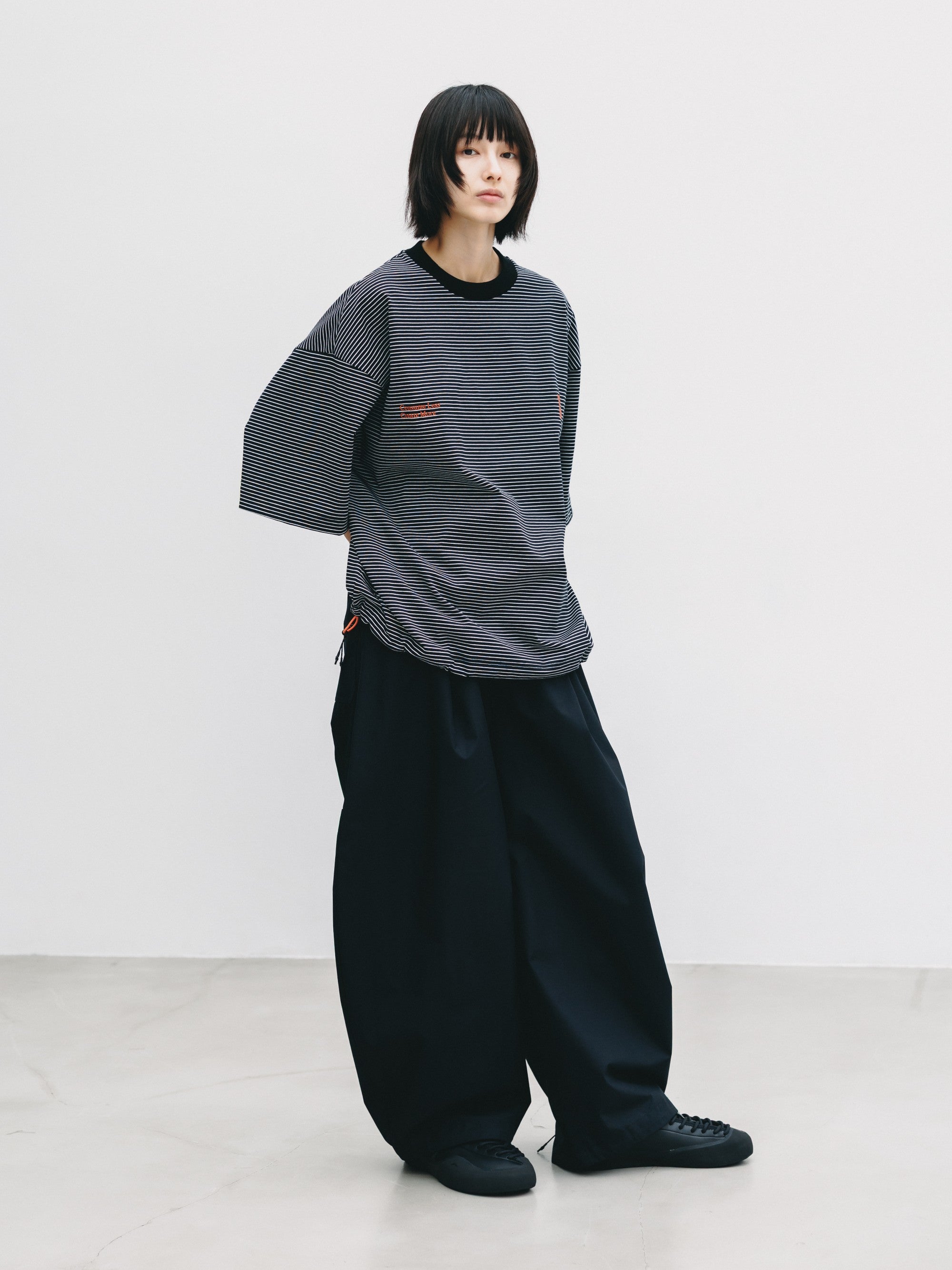【6.13 SAT 20:00- IN STOCK】"C×CONCEPT" STRIPED S/S T-SHIRT WITH DRAWSTRINGS (BLACK×WHITE)