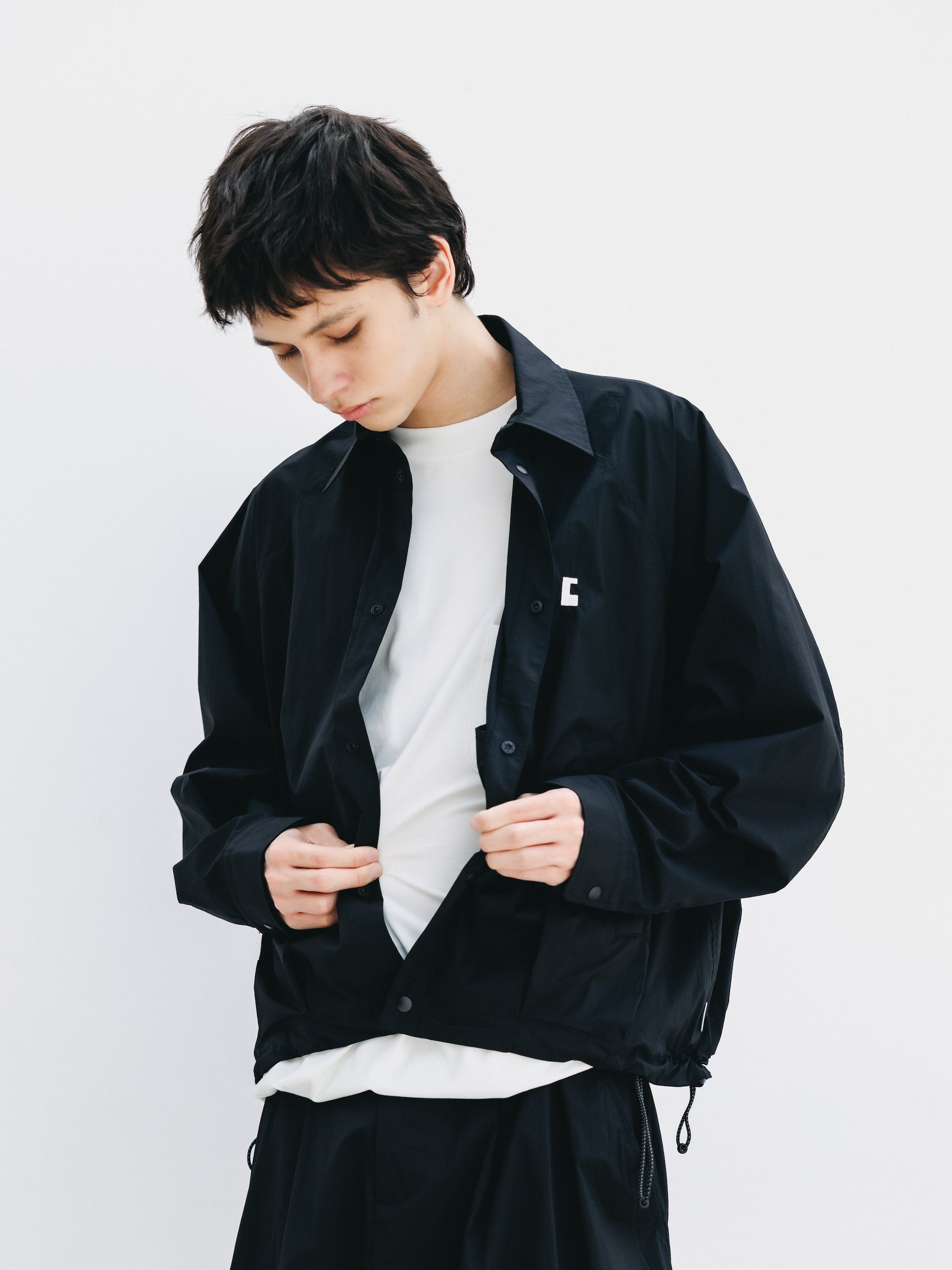 "C” CRISPY NYLON CITY UNIFORM BALLOON L/S SHIRT JACKET (BLACK×WHITE)