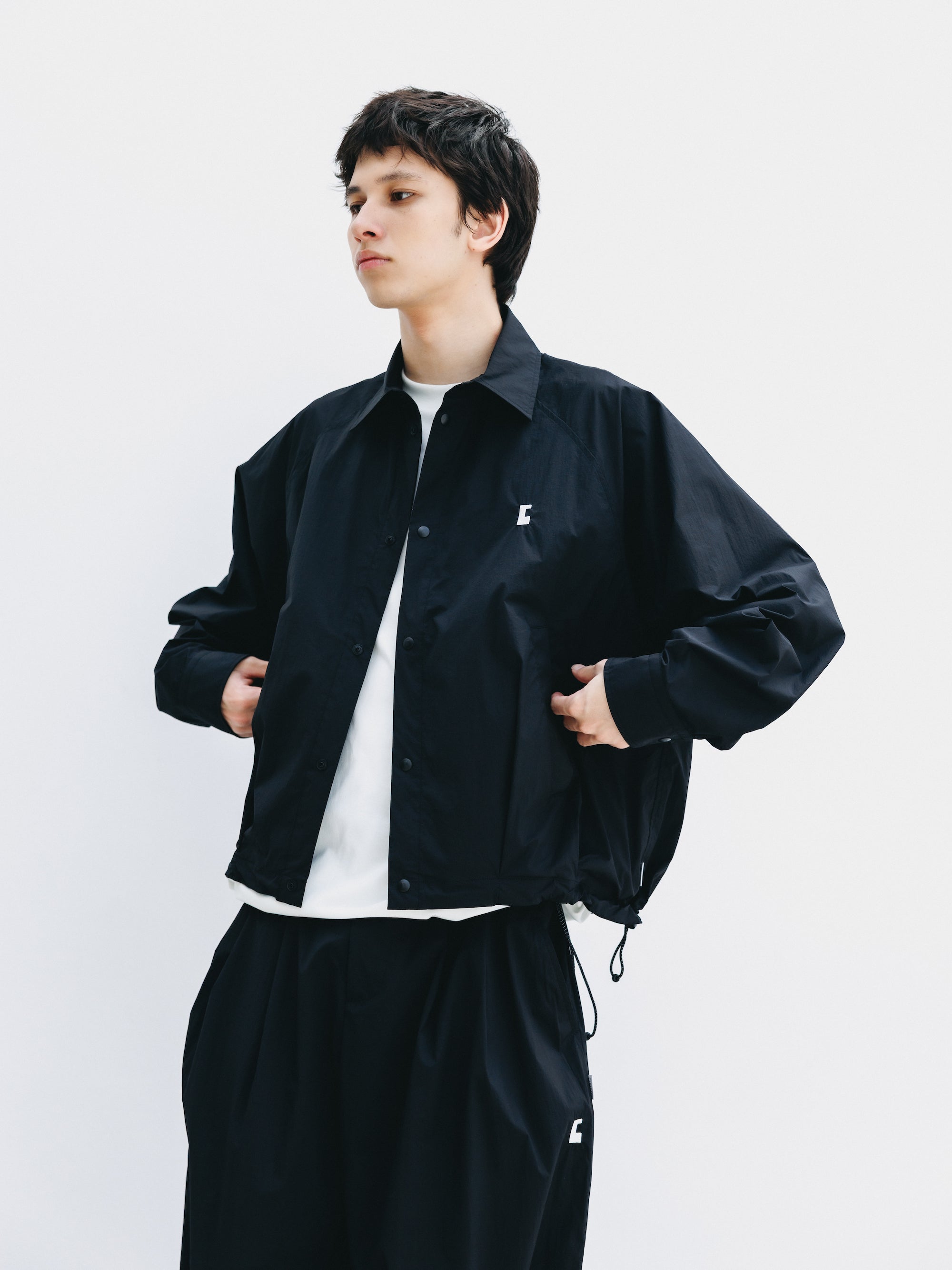 "C” CRISPY NYLON CITY UNIFORM BALLOON L/S SHIRT JACKET (BLACK×WHITE)