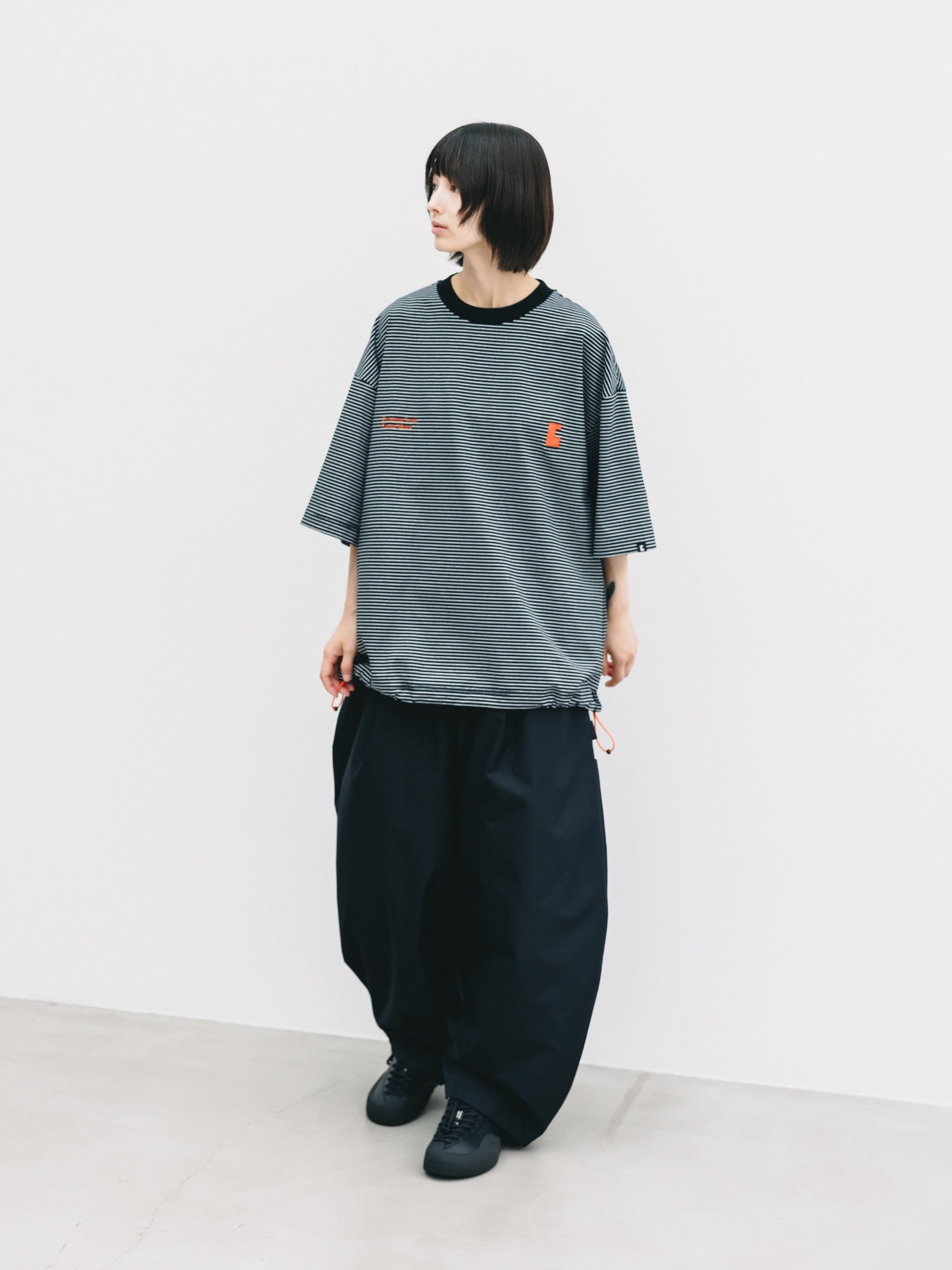 【6.13 SAT 20:00- IN STOCK】"C×CONCEPT" STRIPED S/S T-SHIRT WITH DRAWSTRINGS (BLACK×WHITE)