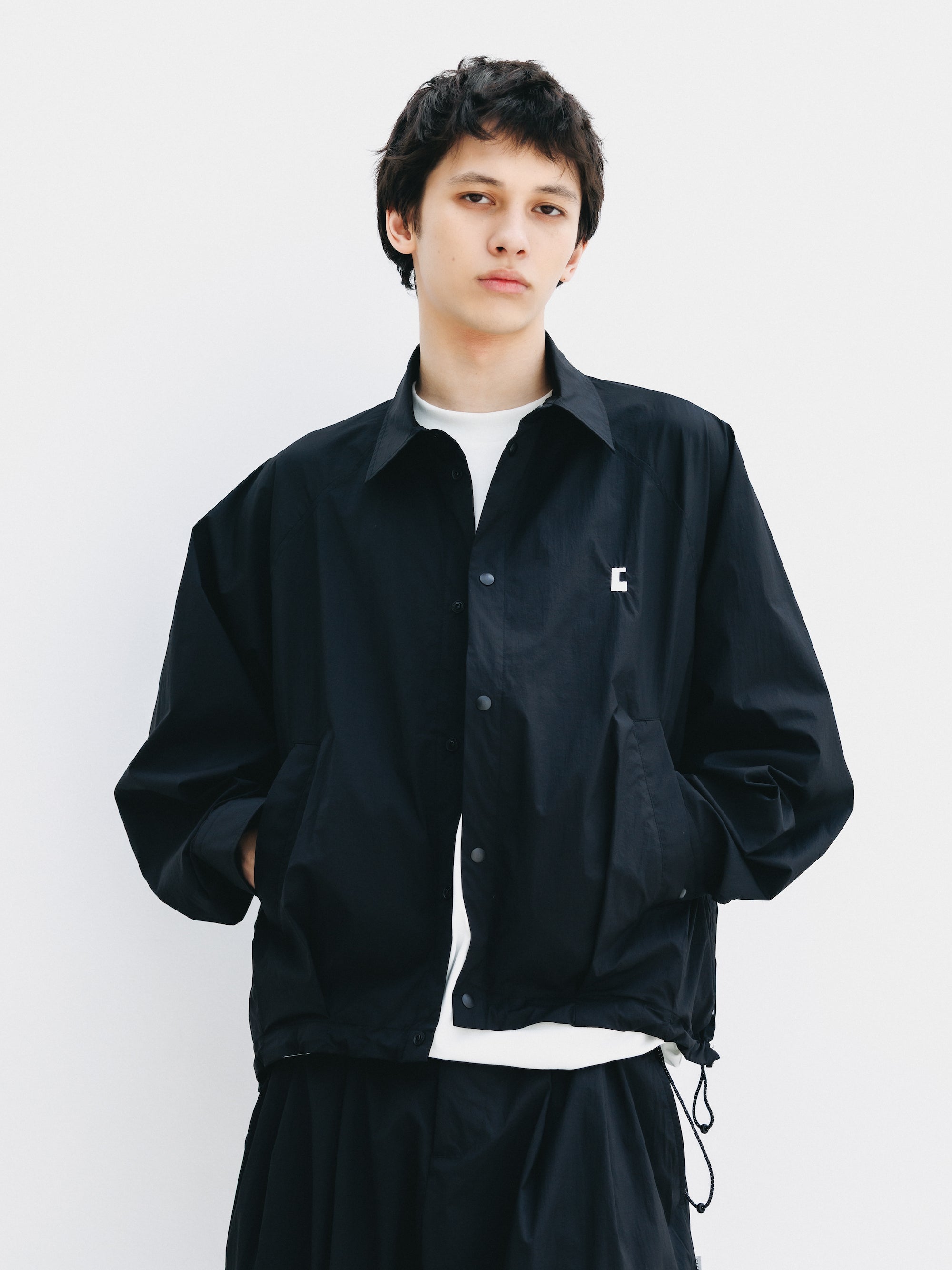 "C” CRISPY NYLON CITY UNIFORM BALLOON L/S SHIRT JACKET (BLACK×WHITE)