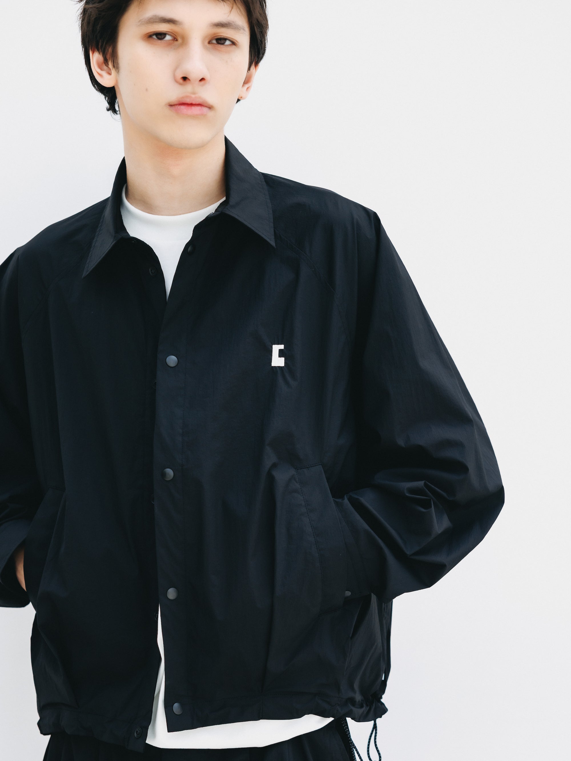 "C” CRISPY NYLON CITY UNIFORM BALLOON L/S SHIRT JACKET (BLACK×WHITE)