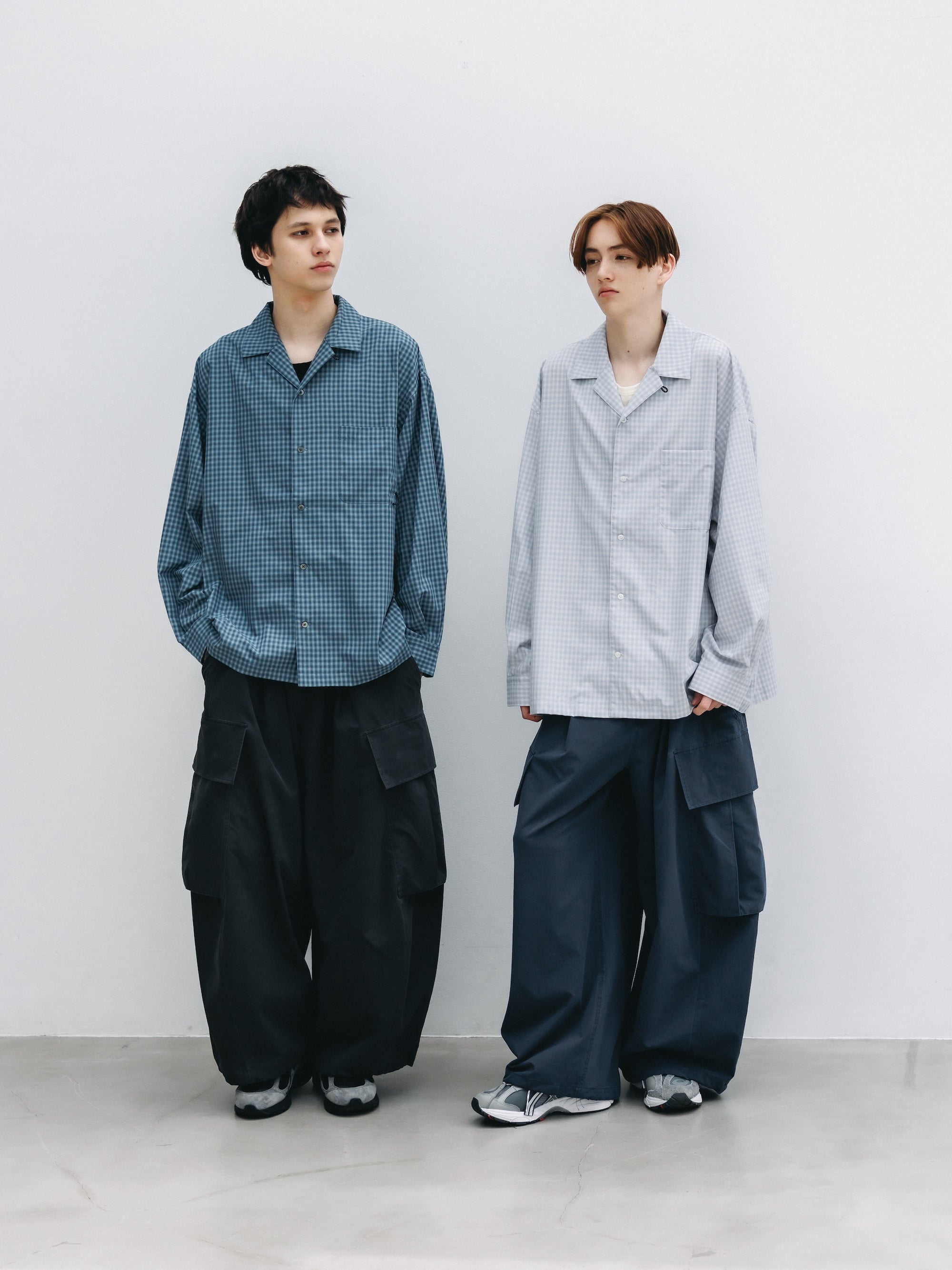 【5.20 WED 20:00- IN STOCK】MINI OMBRE CHECK OPEN COLLAR L/S SHIRT (LIGHT GRAY)