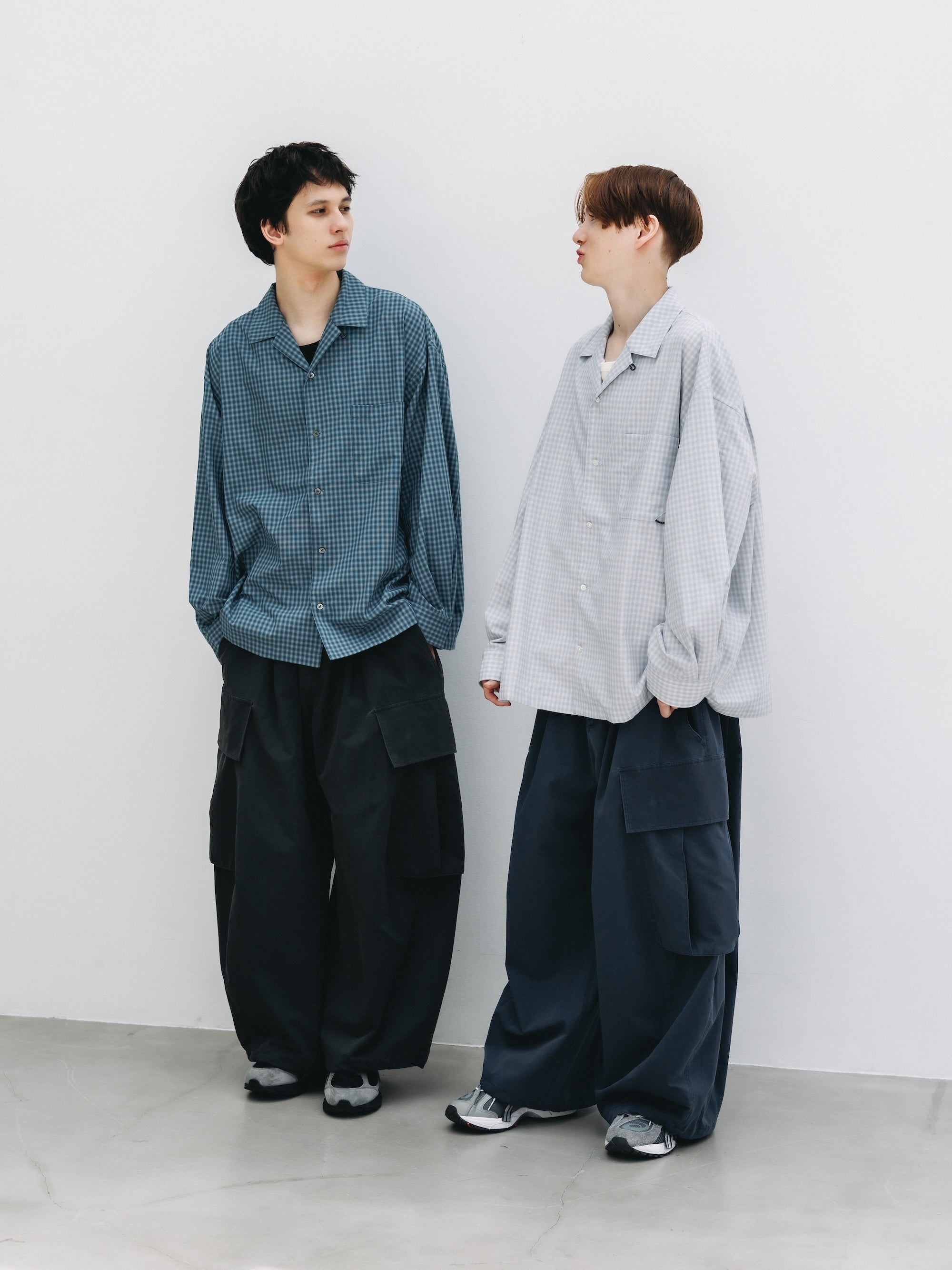 【5.20 WED 20:00- IN STOCK】MINI OMBRE CHECK OPEN COLLAR L/S SHIRT (BLUE)