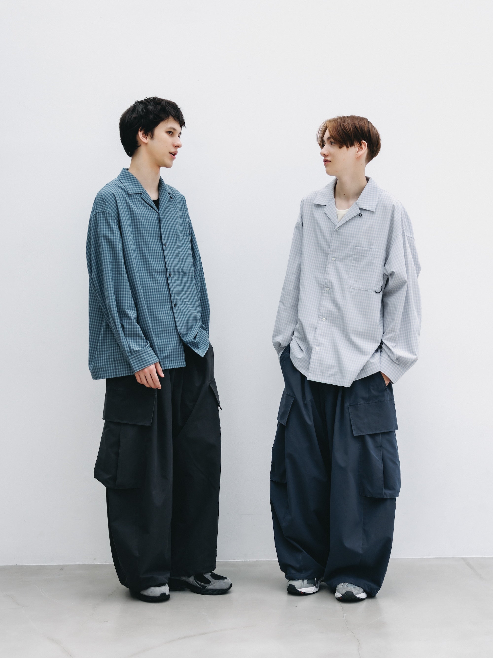 【5.20 WED 20:00- IN STOCK】MINI OMBRE CHECK OPEN COLLAR L/S SHIRT (BLUE)