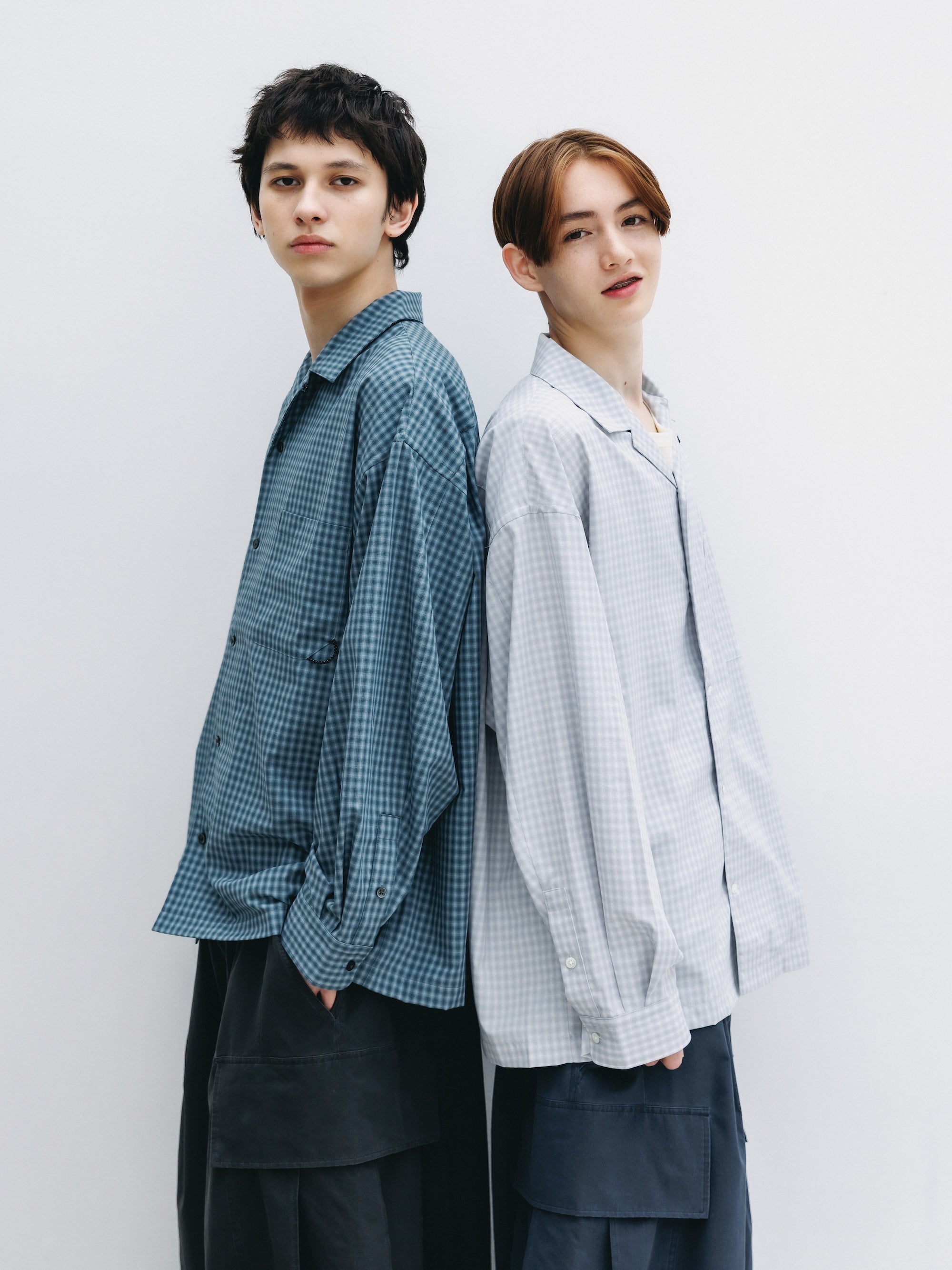【5.20 WED 20:00- IN STOCK】MINI OMBRE CHECK OPEN COLLAR L/S SHIRT (LIGHT GRAY)