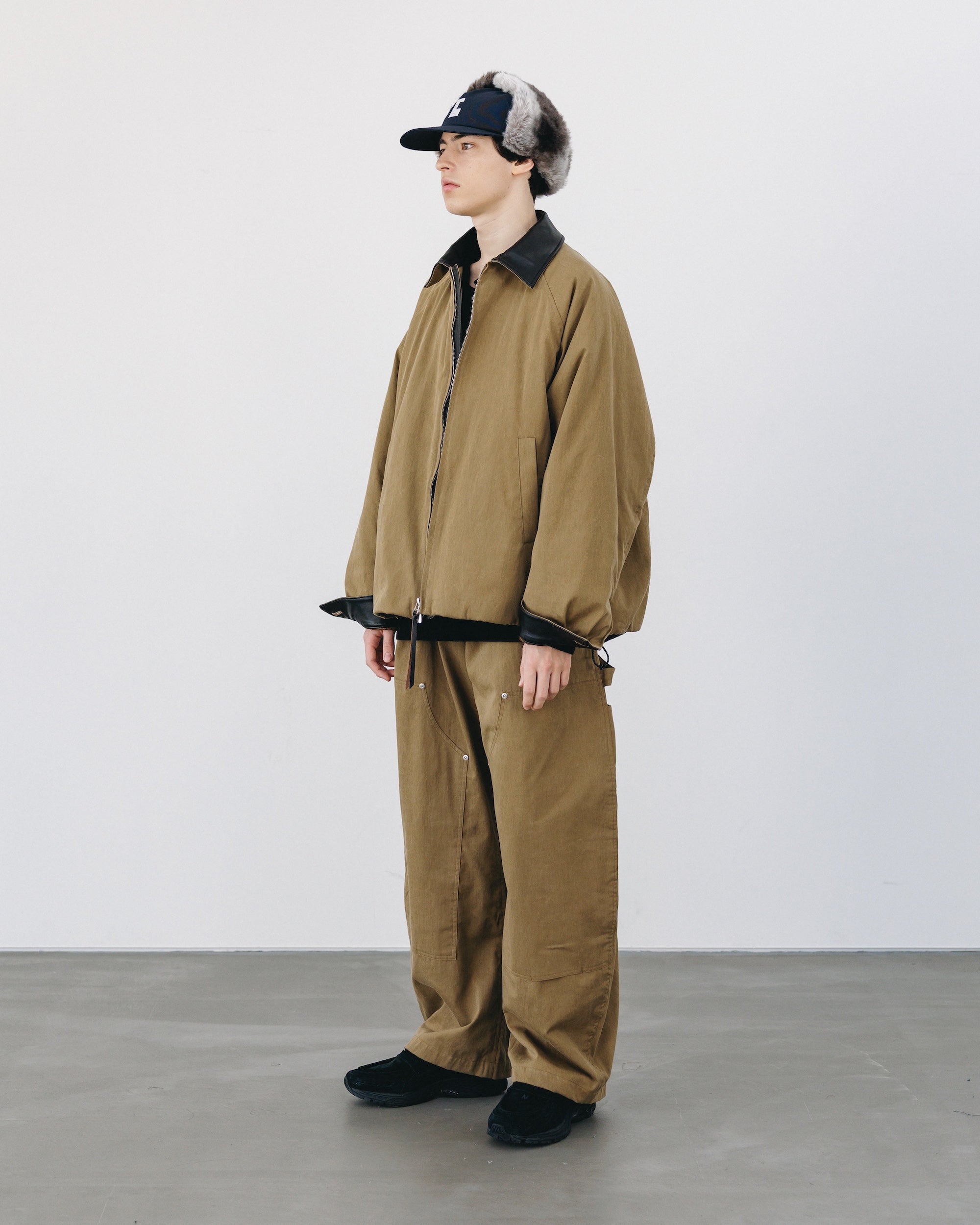 VINTAGE EFFECT DOUBLE KNEE CURVED WORKER PANTS (BEIGE)