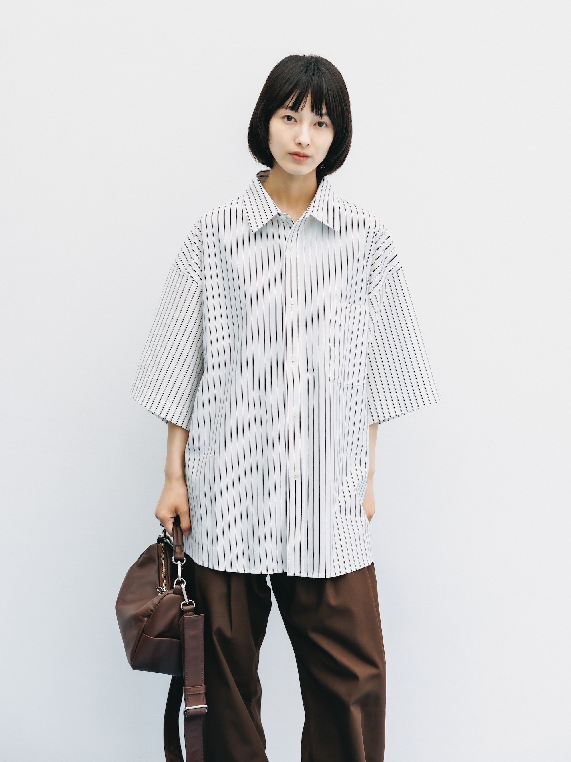 【8.5 WED 20:00- IN STOCK】THICK/THIN STRIPE 46G KNIT EVERYDAY S/S SHIRT (WHITE STRIPE)