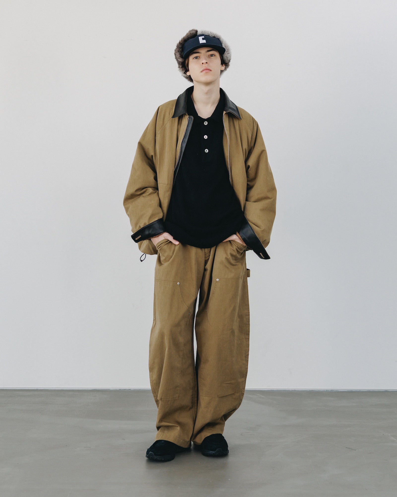 【12.27 SAT 20:00- IN STOCK】VINTAGE EFFECT DOUBLE KNEE CURVED WORKER PANTS (BEIGE)